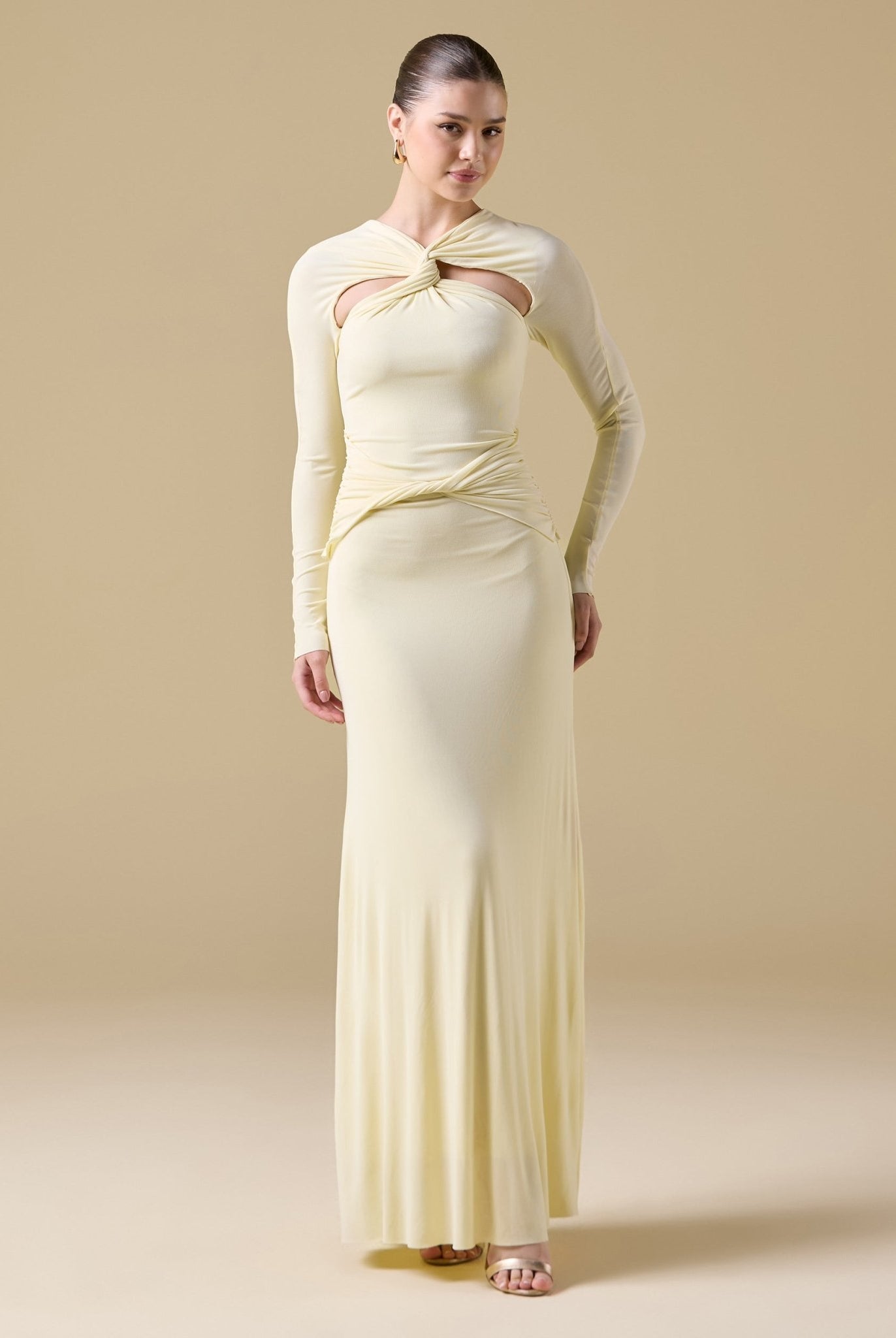 Jersey Gathered Maxi Dress with Chest Cut - Out - shopaleena