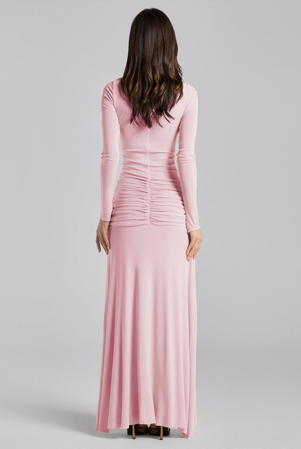 Jersey Gathered Maxi Dress with Gold Accessory - shopaleena