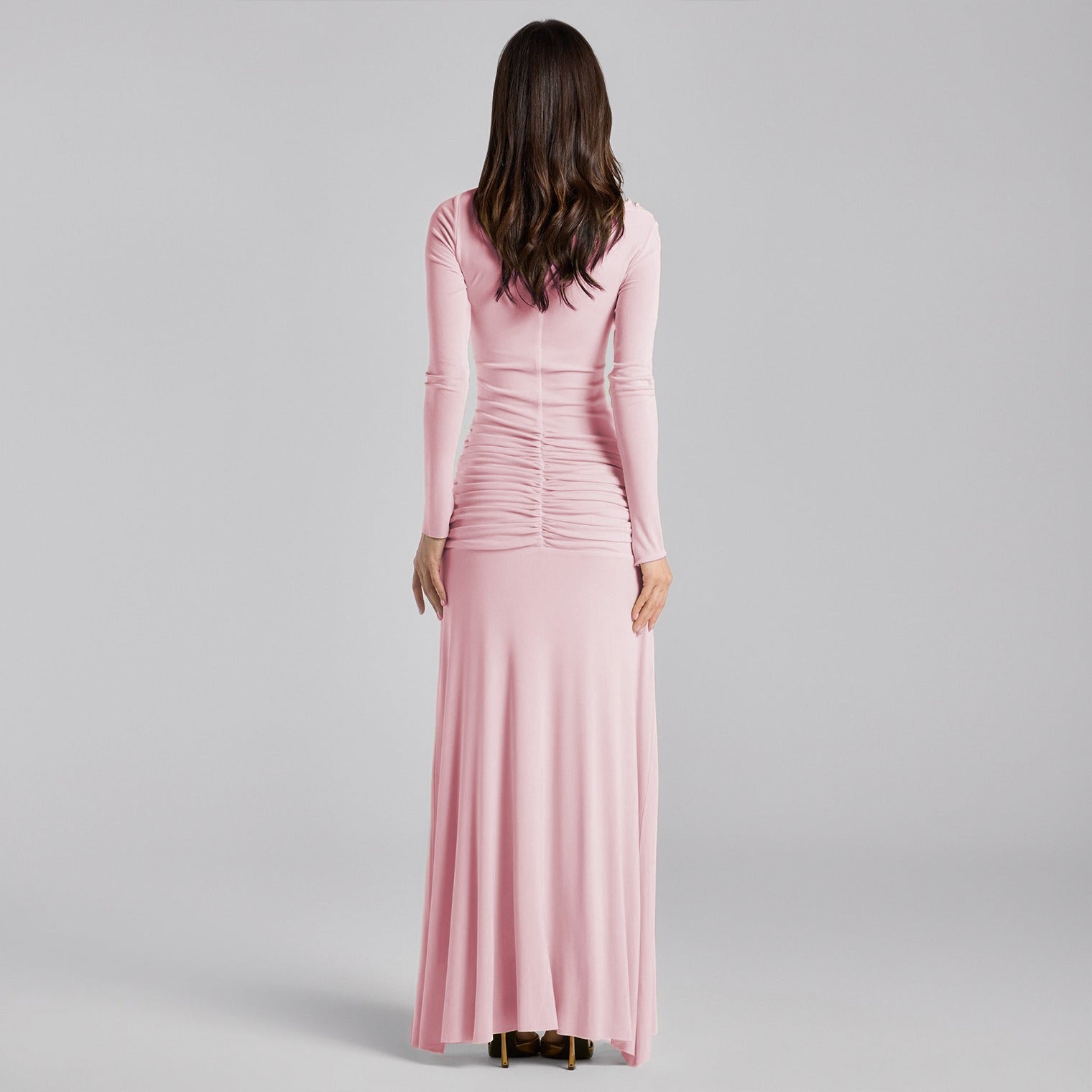 Jersey Gathered Maxi Dress with Gold Accessory - shopaleena