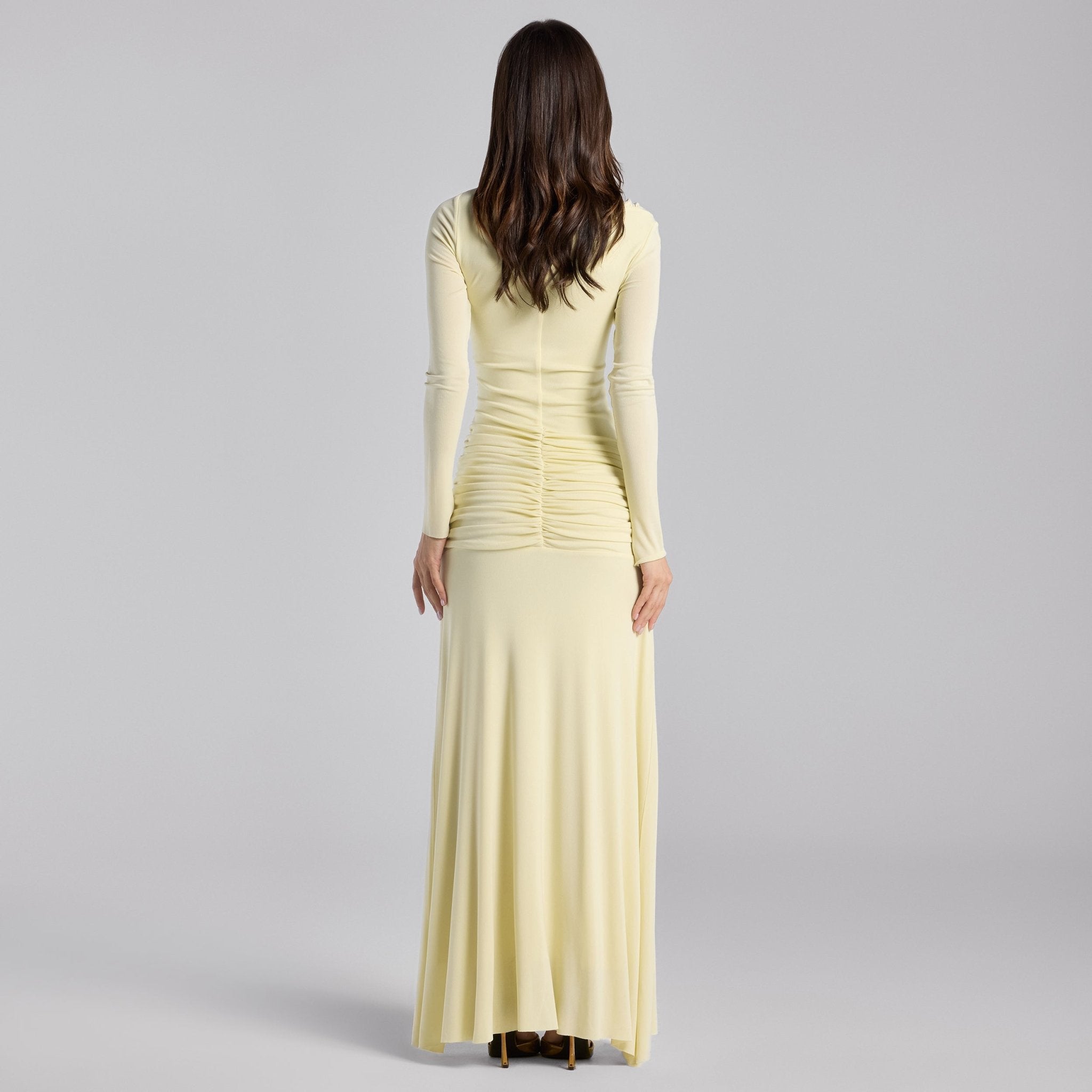 Jersey Gathered Maxi Dress with Gold Accessory - shopaleena