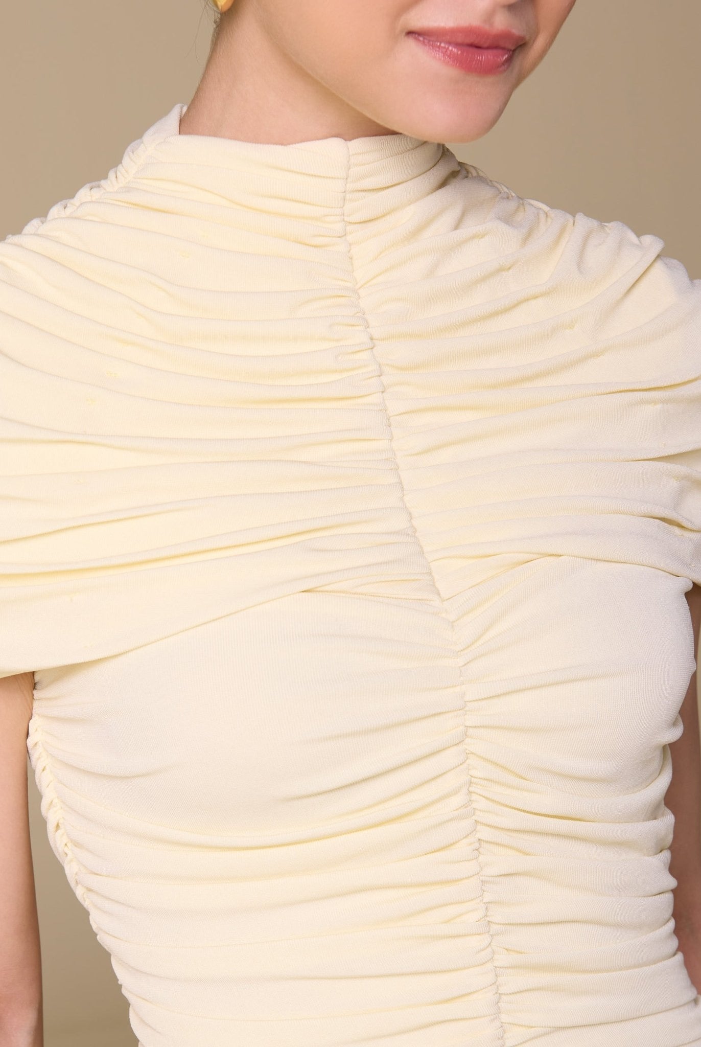 Jersey Gathered Maxi Dress with Pleated Skirt - shopaleena