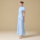 Jersey Gathered Maxi Dress with Pleated Skirt - shopaleena