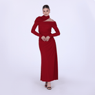 Jersey Gathered Maxi Dress with Shoulder Cut - Out - shopaleena