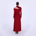 Jersey Gathered Maxi Dress with Shoulder Cut - Out - shopaleena