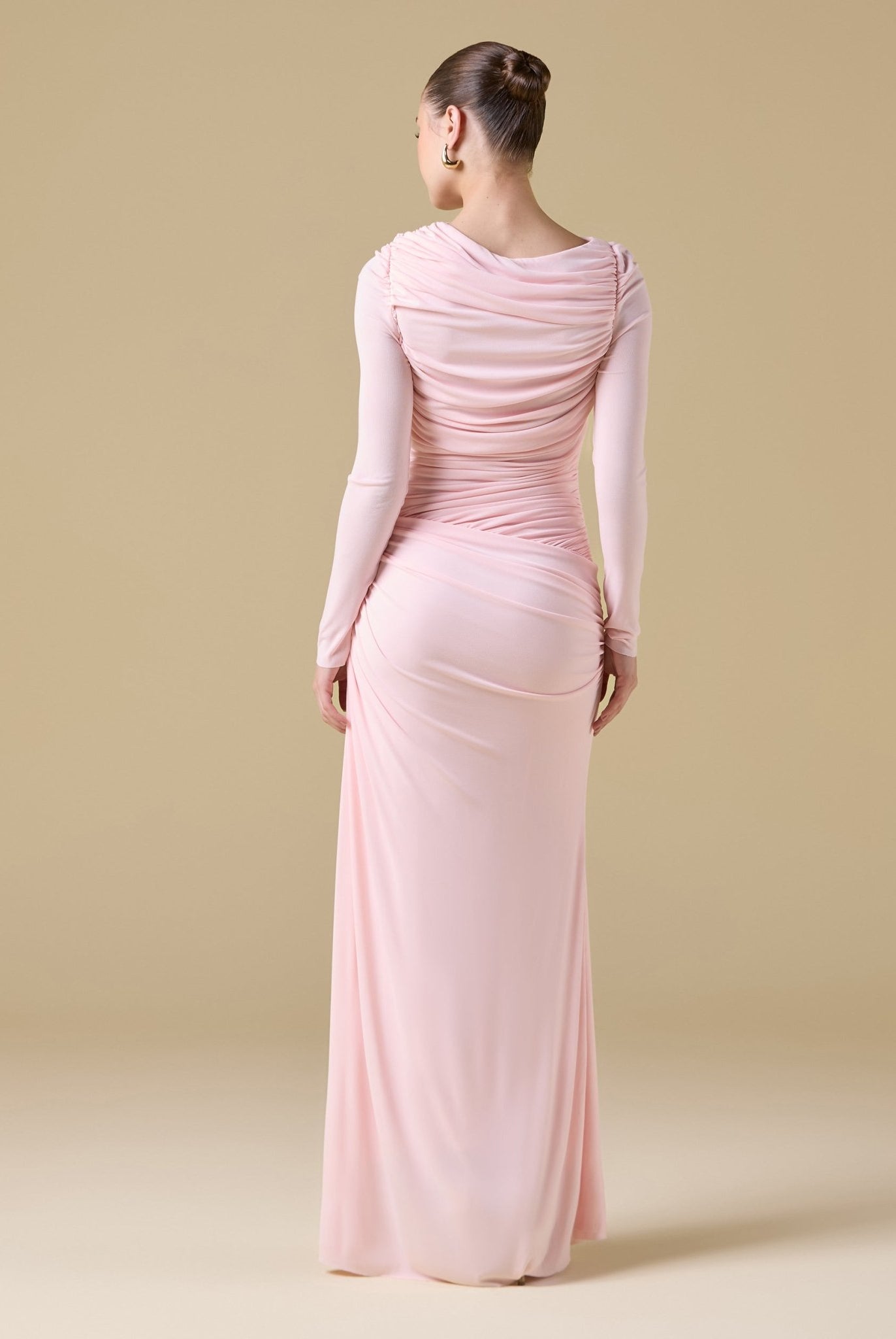 Jersey Gathered Maxi Dress with Side Twist - shopaleena