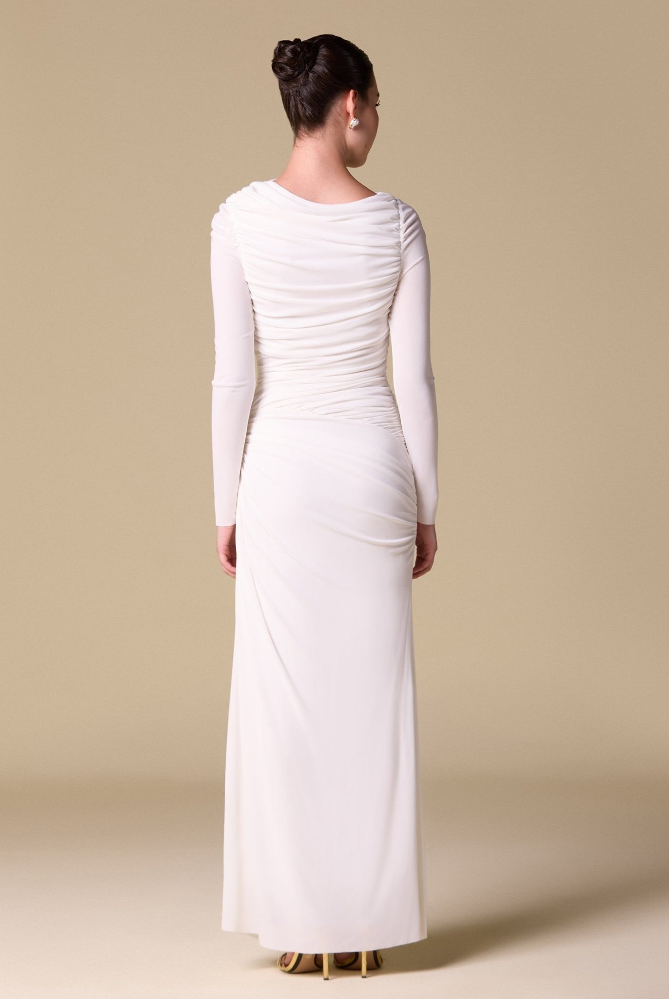 Jersey Gathered Maxi Dress with Side Twist - shopaleena