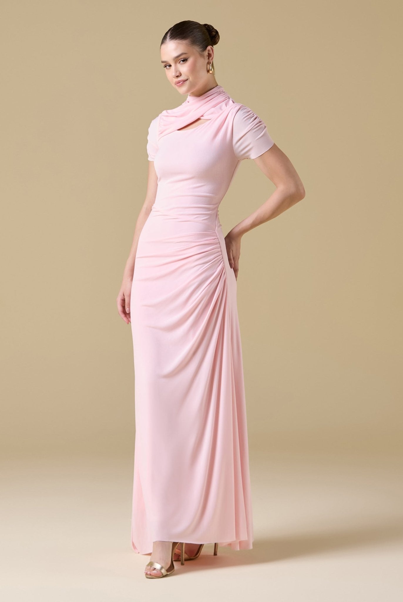 Jersey Gathered Short Sleeve Maxi Dress - shopaleena