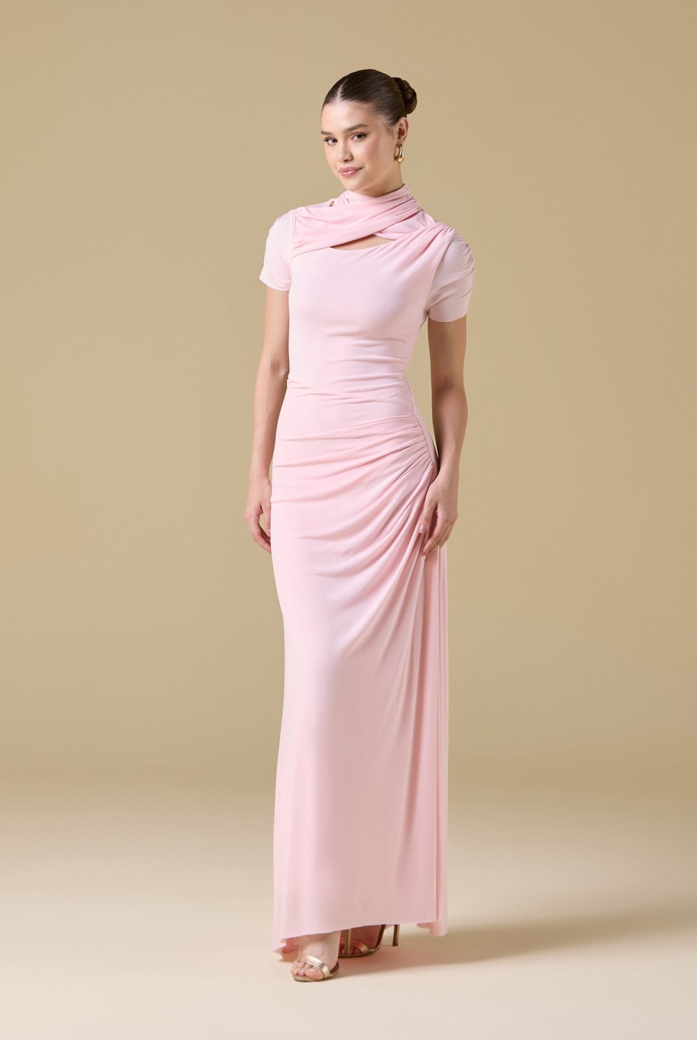 Jersey Gathered Short Sleeve Maxi Dress - shopaleena