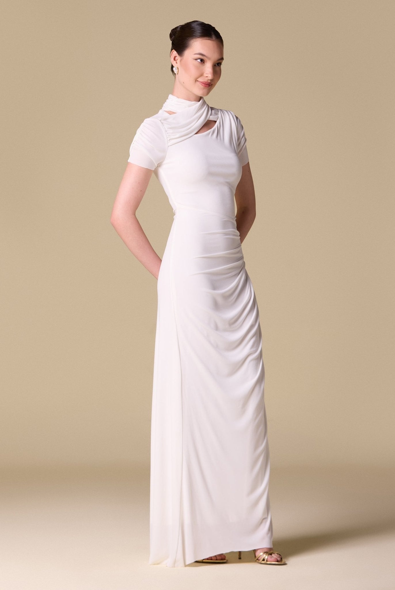 Jersey Gathered Short Sleeve Maxi Dress - shopaleena