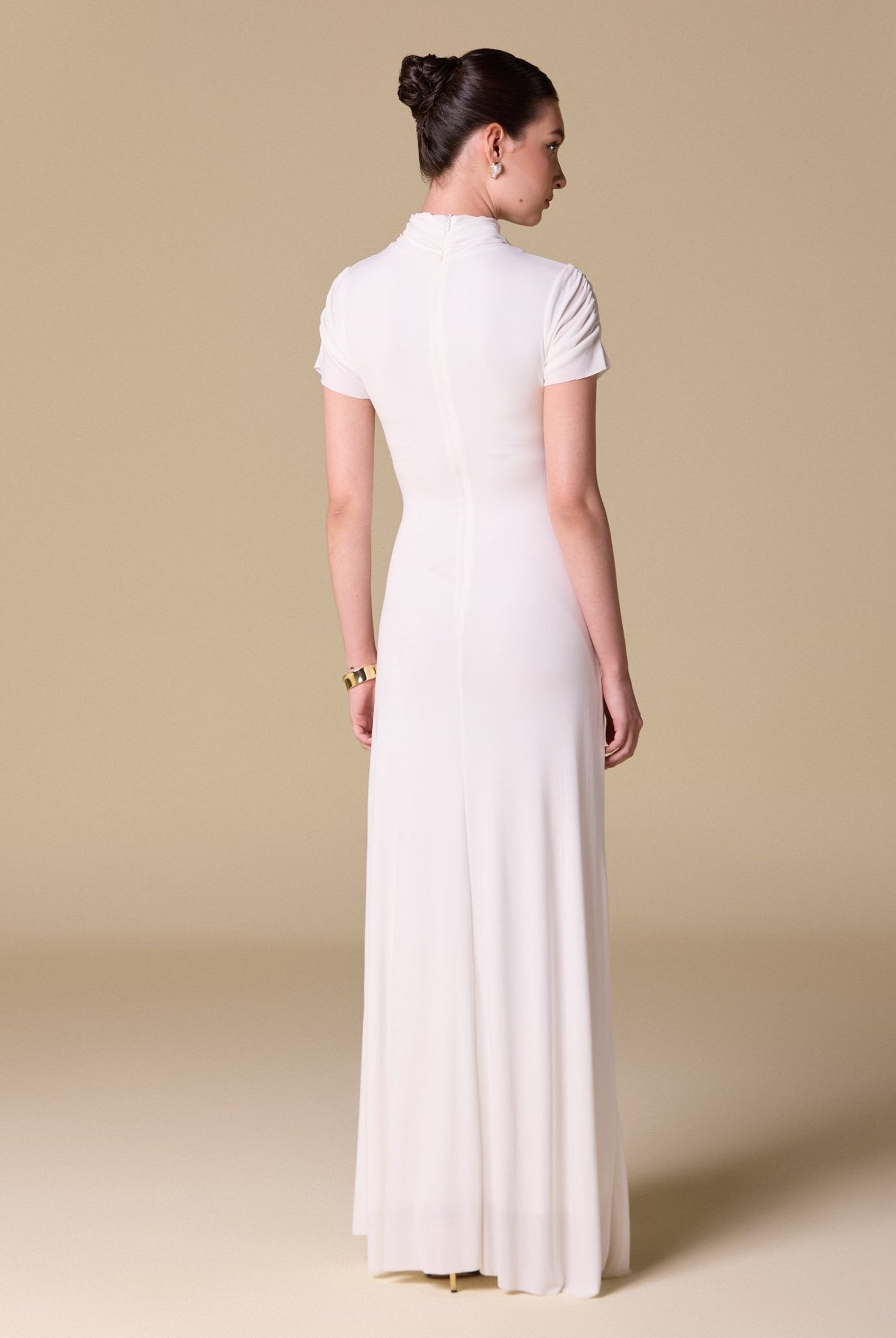 Jersey Gathered Short Sleeve Maxi Dress - shopaleena