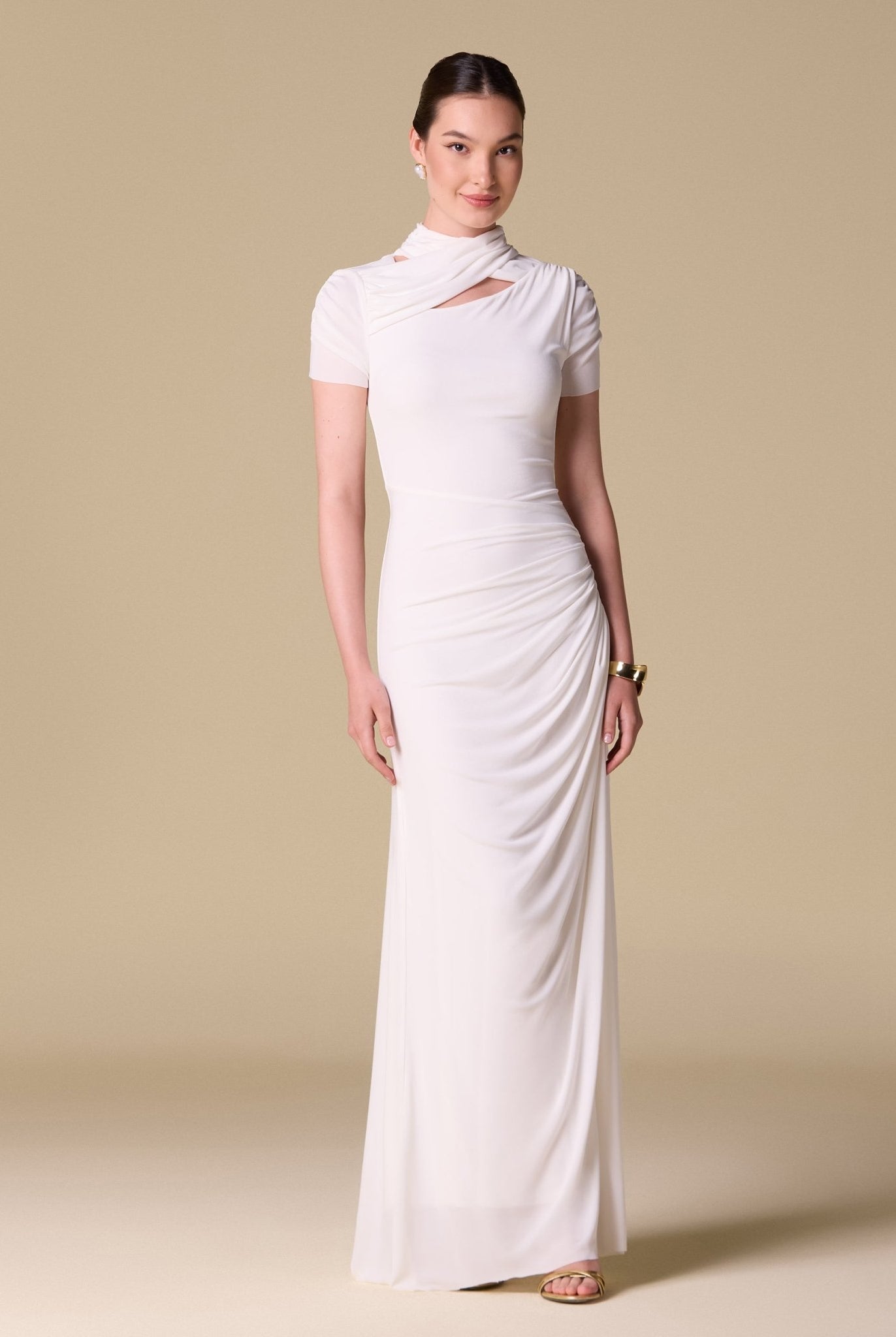 Jersey Gathered Short Sleeve Maxi Dress - shopaleena