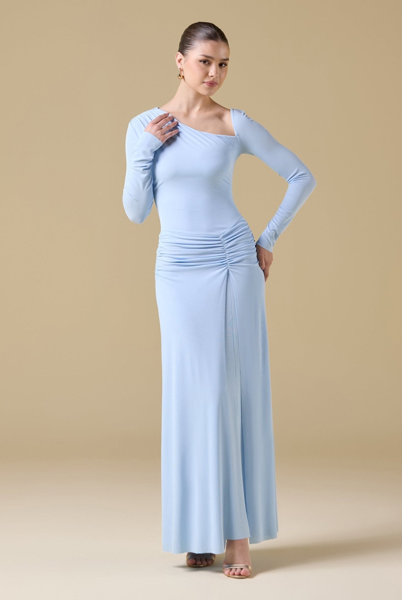 Jersey Gathered Waist Maxi Dress - shopaleena