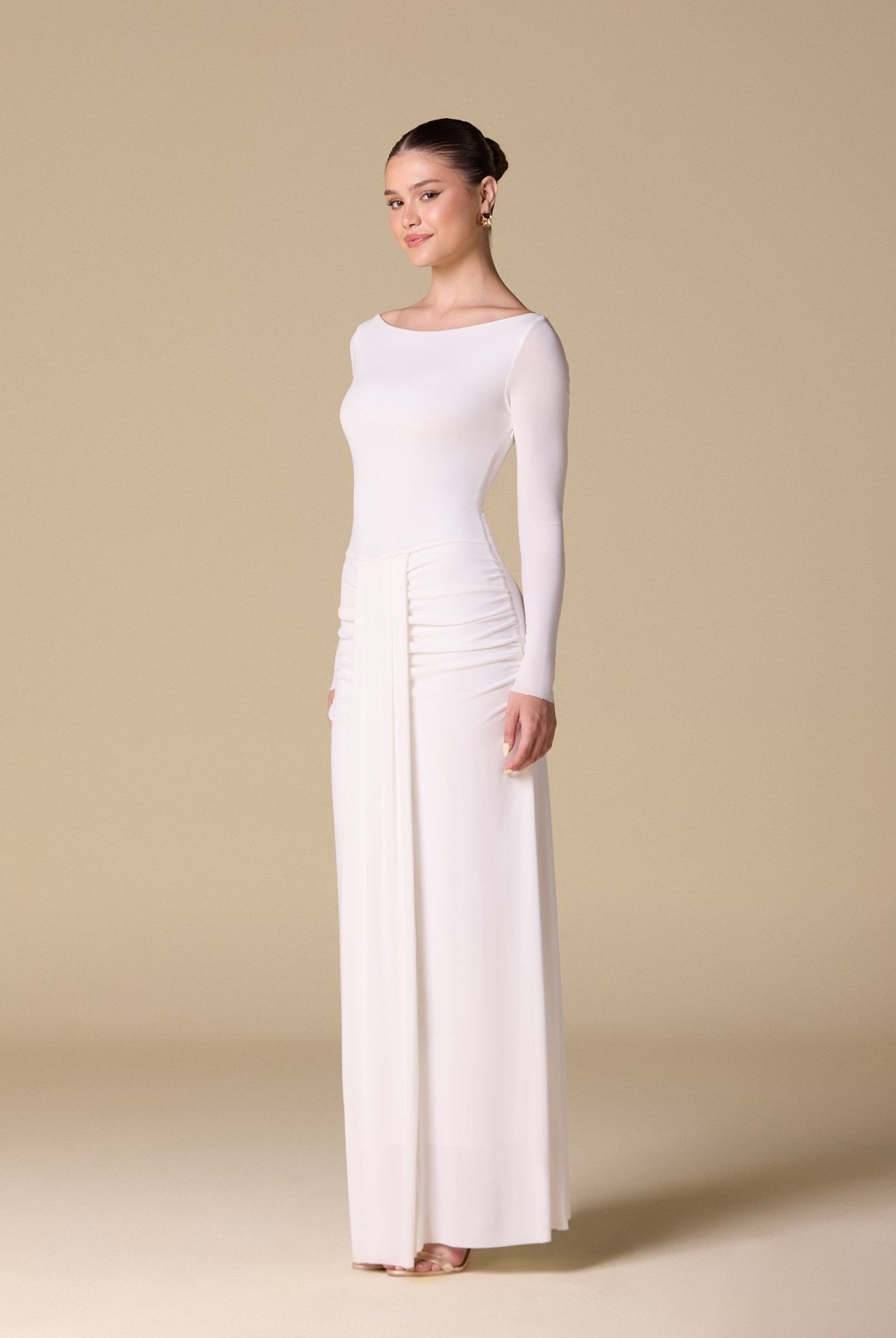 Jersey Maxi Dress with Gathered Waist - shopaleena