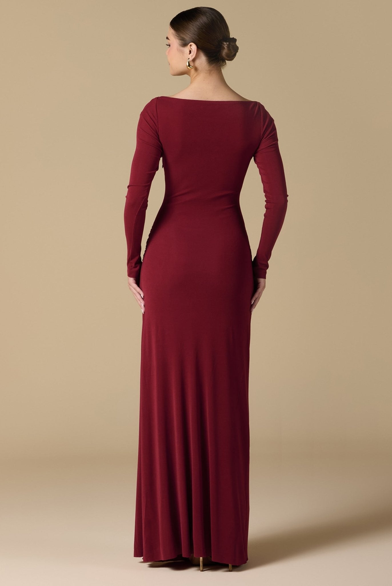 Jersey Maxi Dress with Gathered Waist - shopaleena