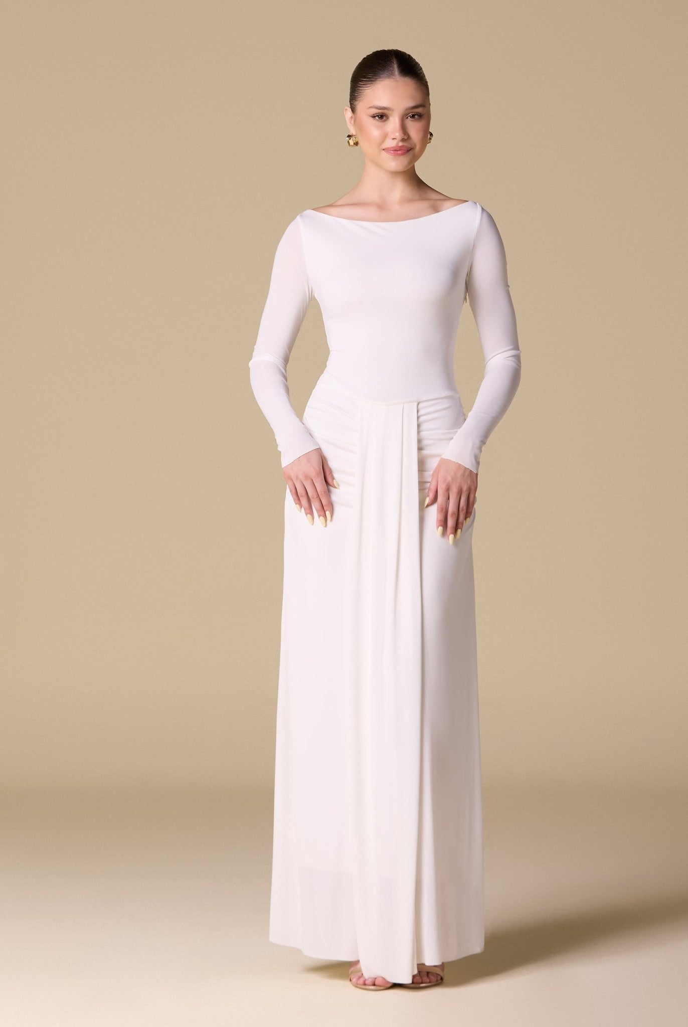 Jersey Maxi Dress with Gathered Waist - shopaleena