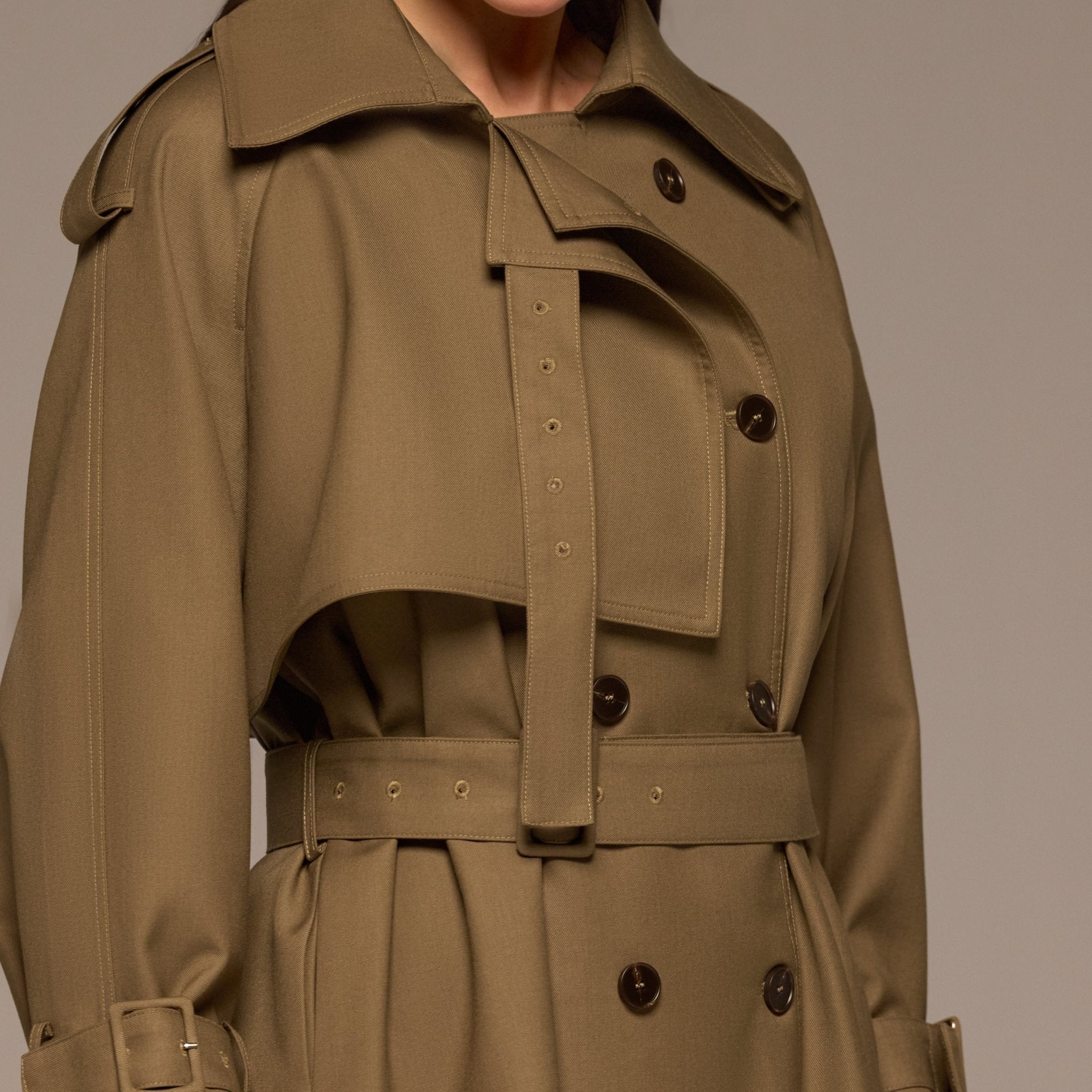 Khaki Belted Twill Trench Coat - shopaleena