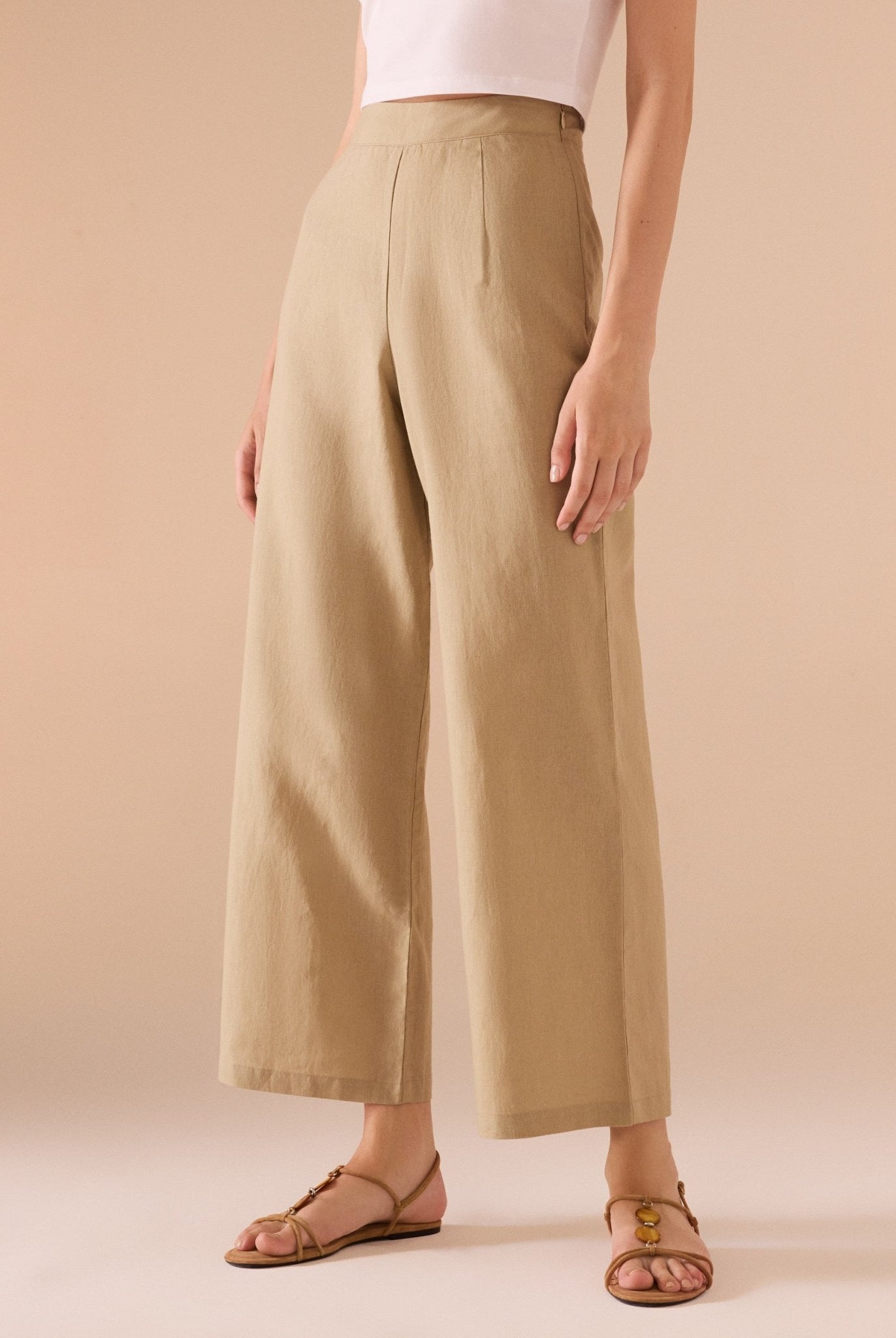 Khaki linen Pant - shopaleena