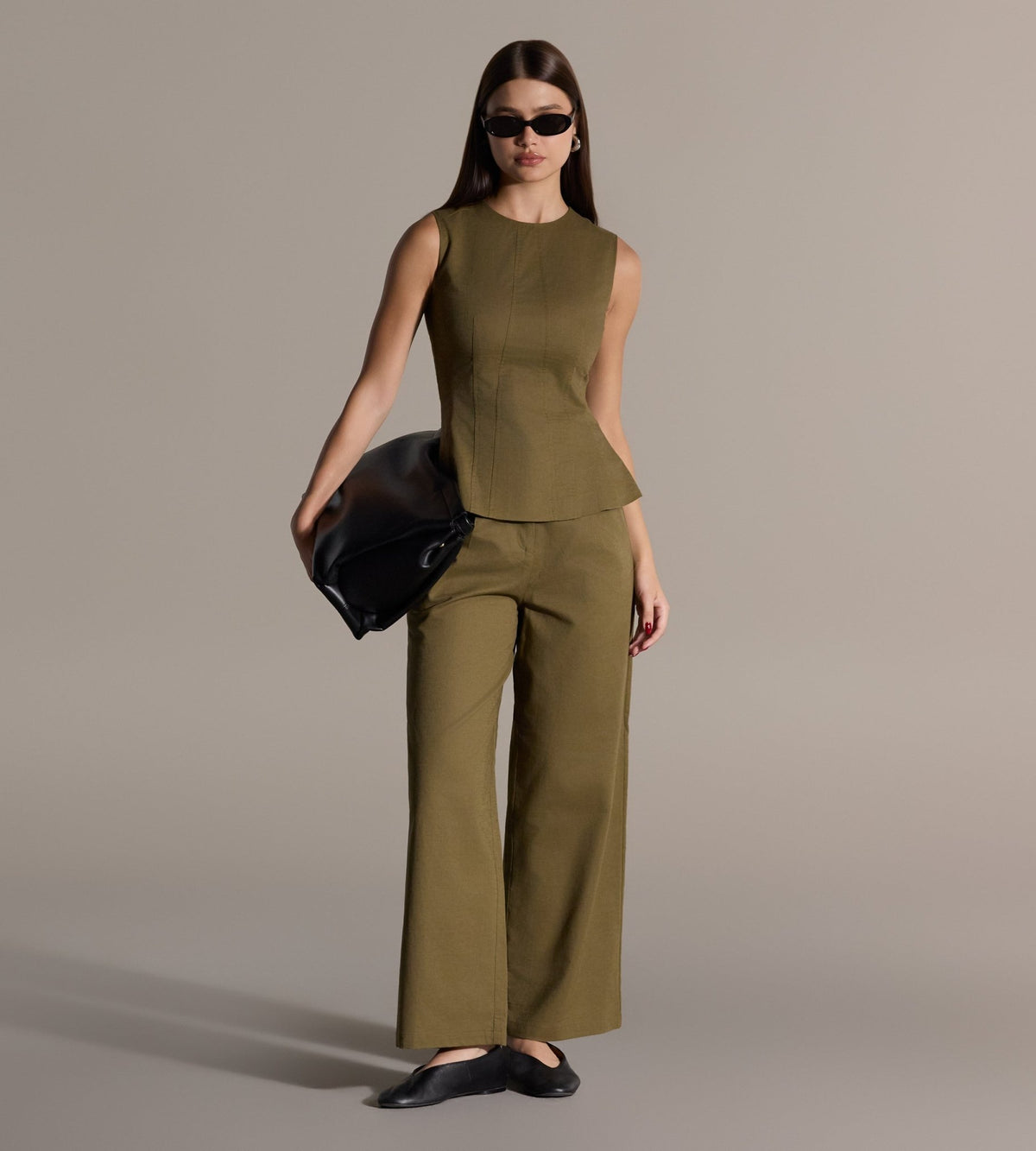 Khaki Linen Straight Leg Trouser - shopaleena