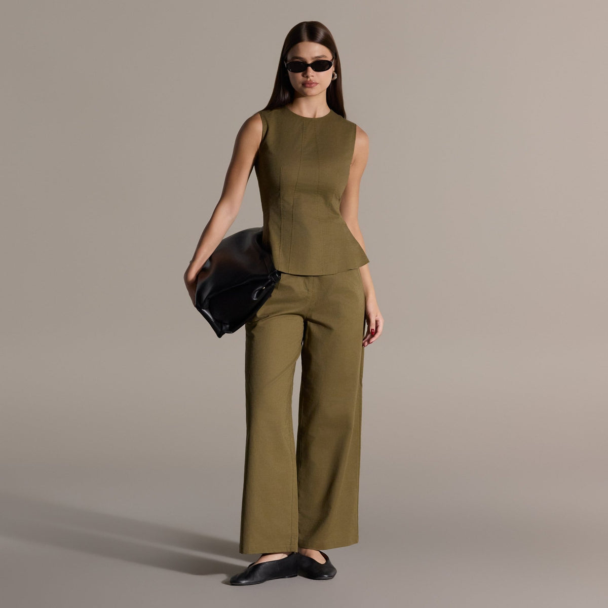 Khaki Linen Straight Leg Trouser - shopaleena