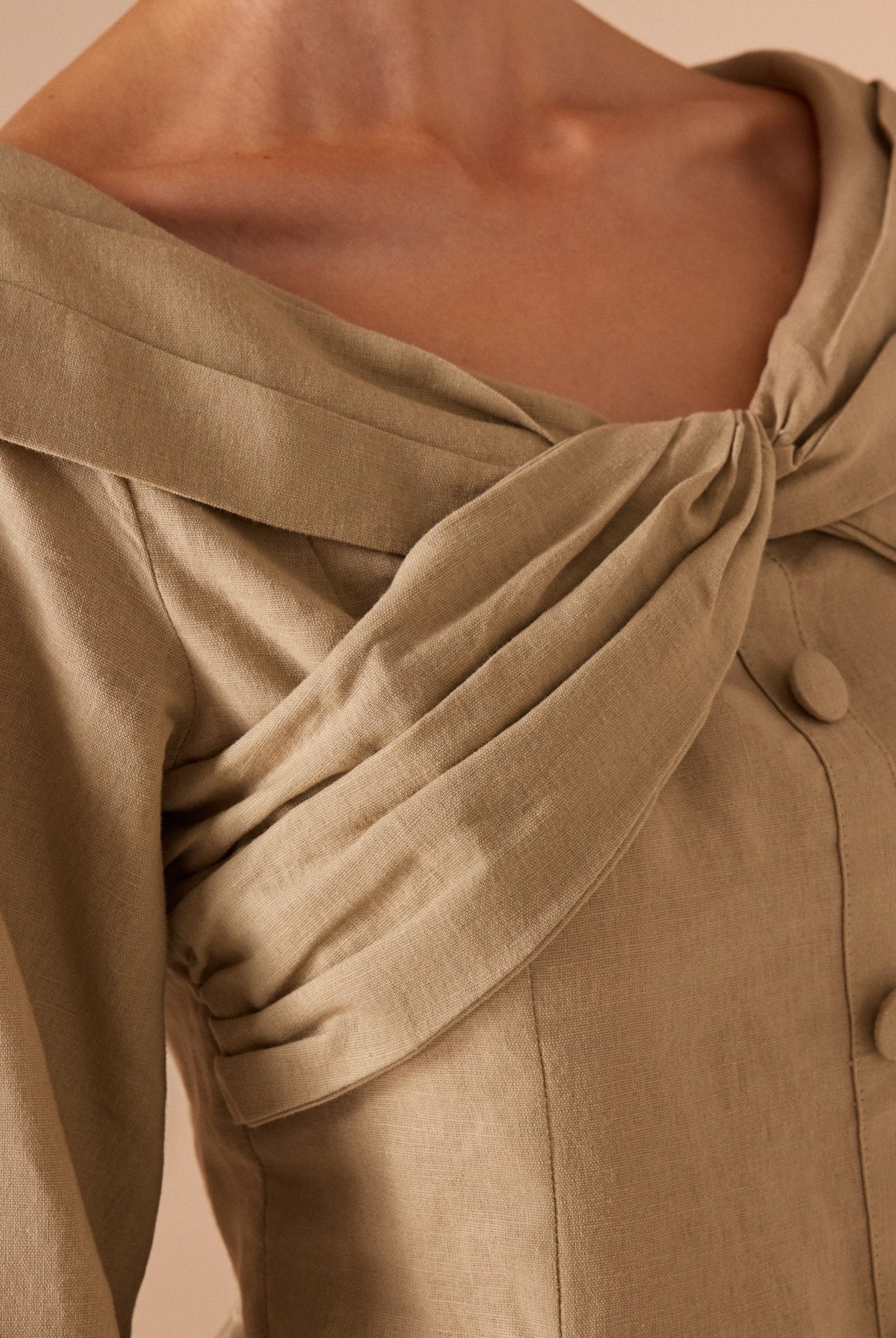 Khaki Linen top with chest detail - shopaleena