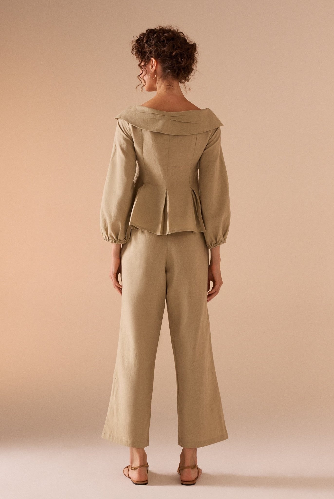 Khaki Linen top with chest detail - shopaleena