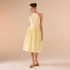 Knee - length Sleeveless Dress with a Short Turtleneck in Cotton - shopaleena