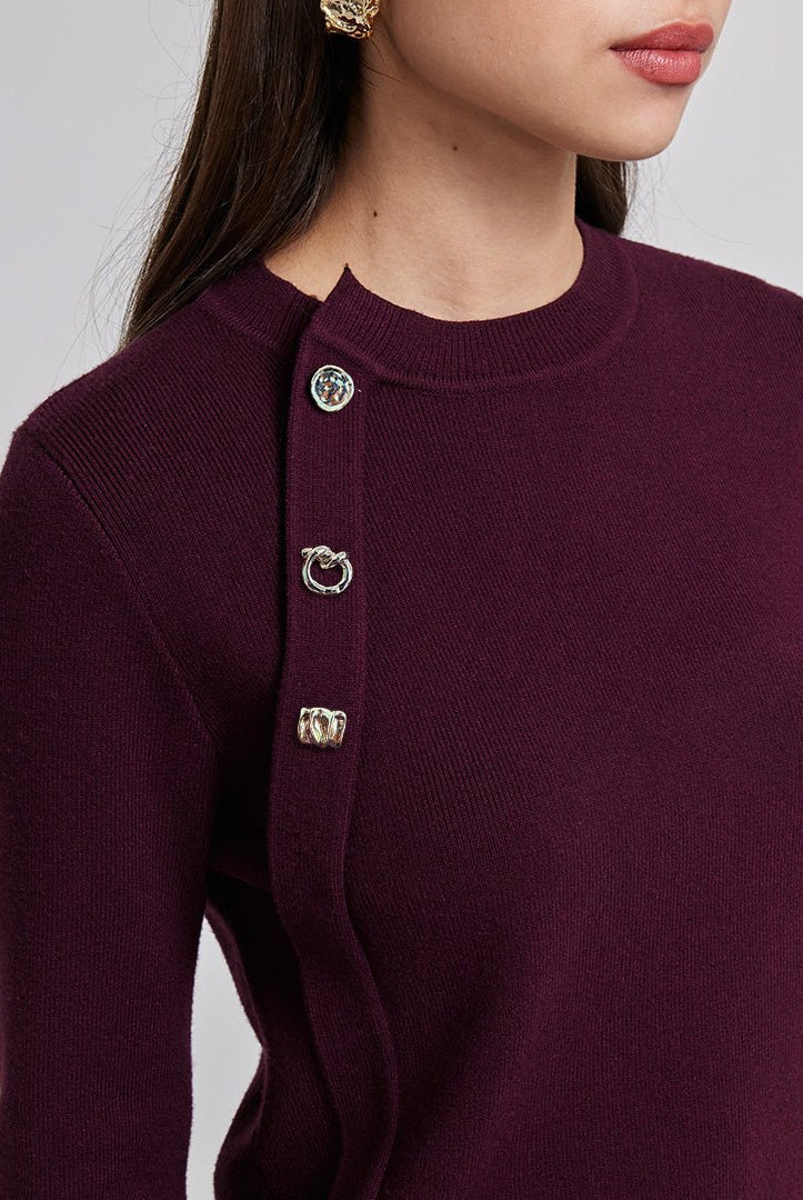 Knit Sweater with Side Buttons - shopaleena