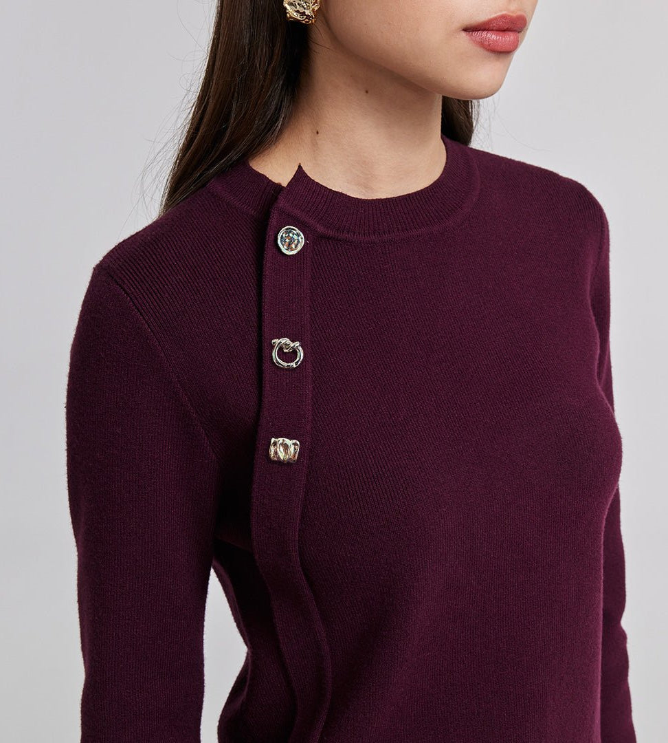 Knit Sweater with Side Buttons - shopaleena
