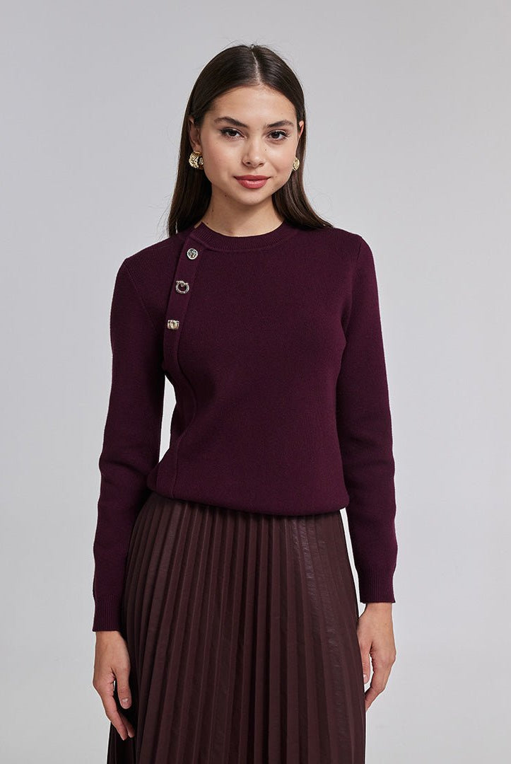 Knit Sweater with Side Buttons - shopaleena