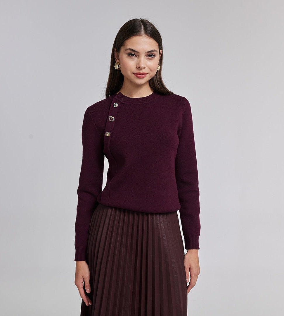 Knit Sweater with Side Buttons - shopaleena