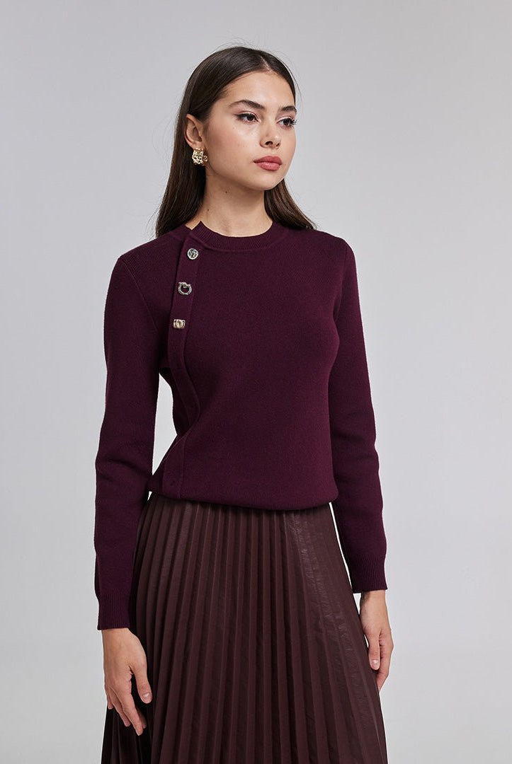 Knit Sweater with Side Buttons - shopaleena