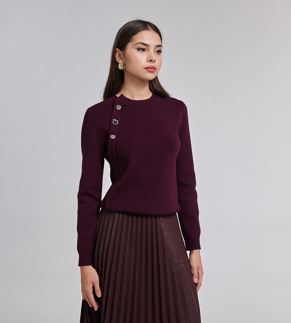 Knit Sweater with Side Buttons - shopaleena