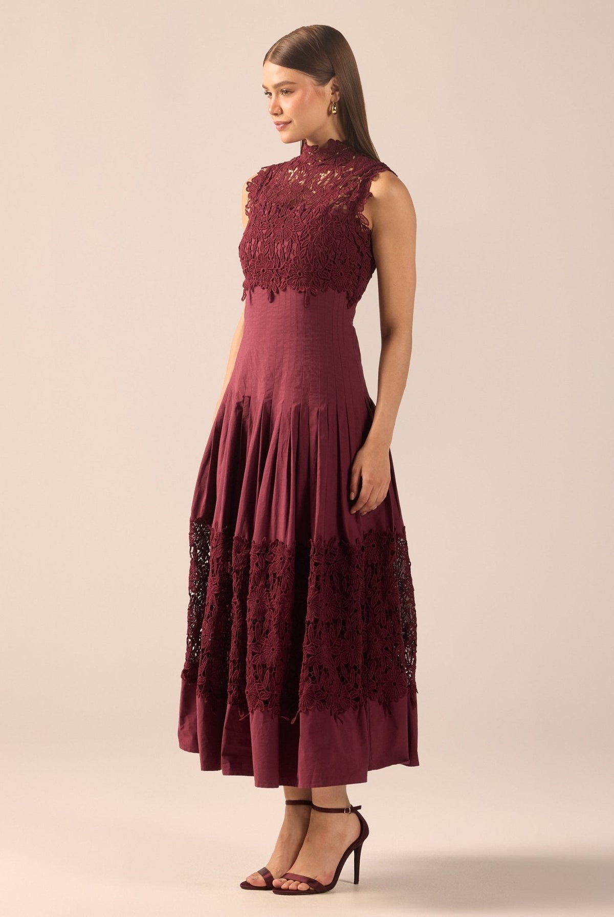 Lace-Paneled Cotton Midi Dress - shopaleena