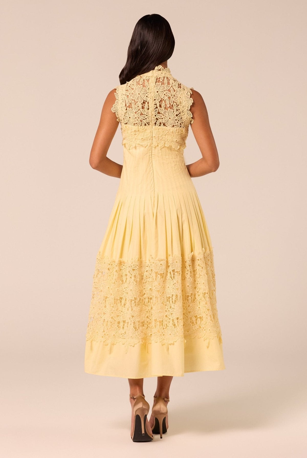 Lace-Paneled Cotton Midi Dress - shopaleena
