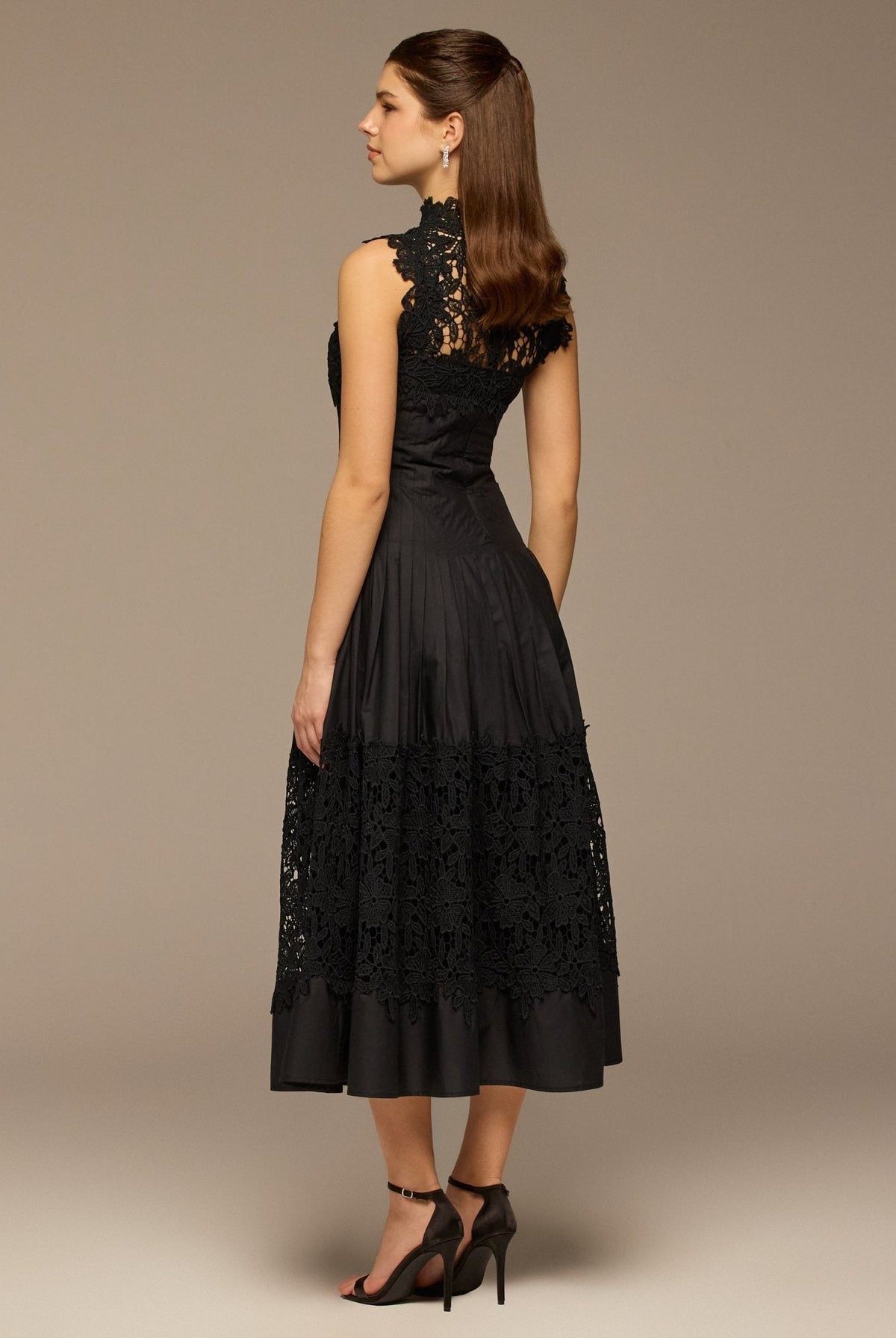 Lace-Paneled Cotton Midi Dress - shopaleena
