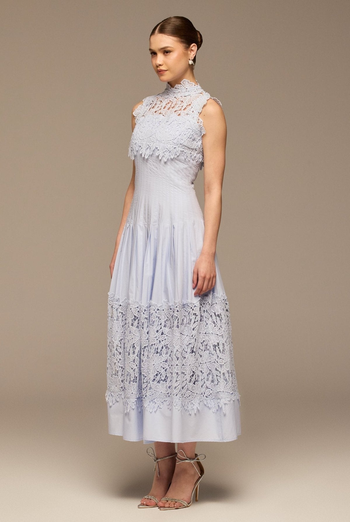 Lace-Paneled Cotton Midi Dress - shopaleena