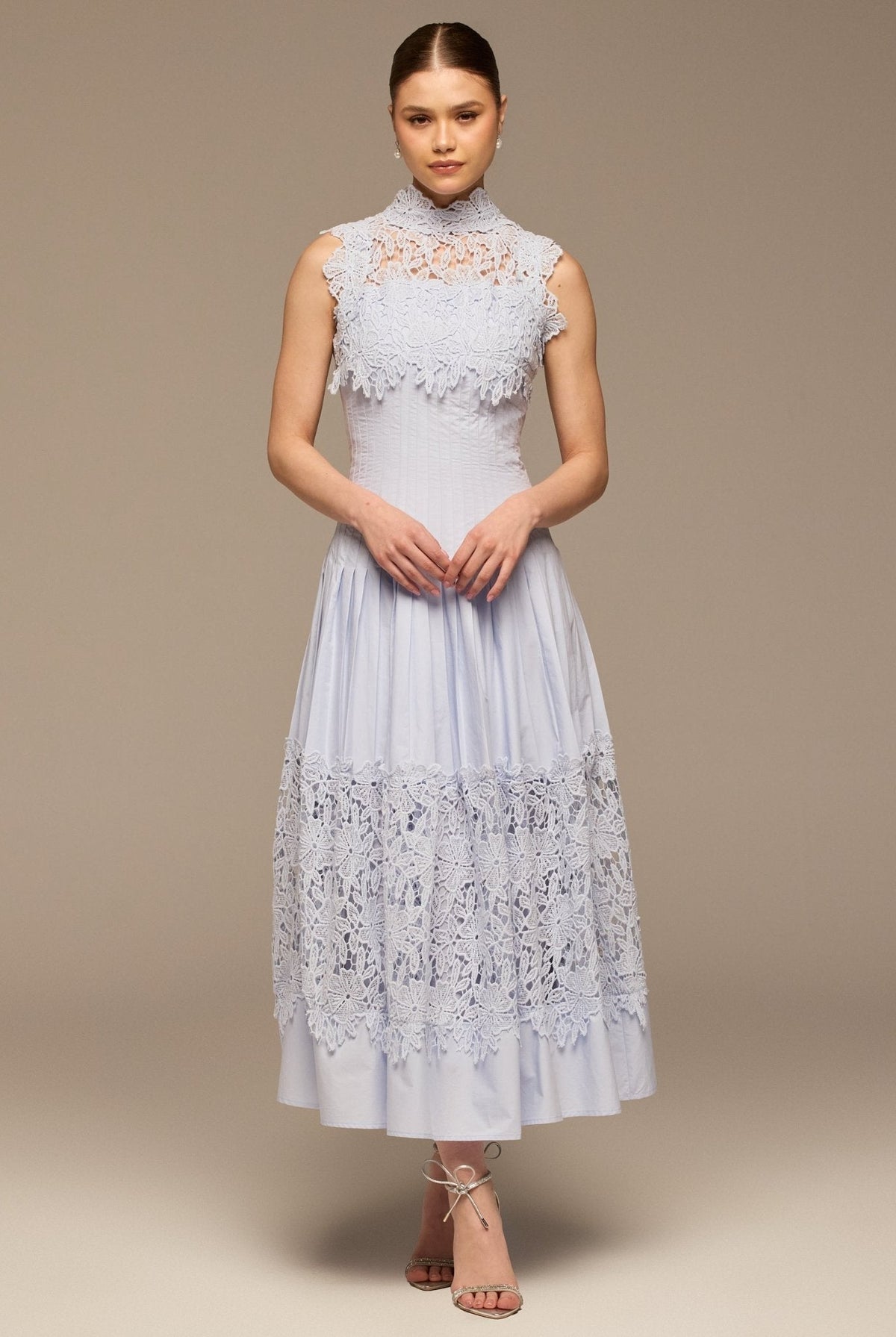 Lace-Paneled Cotton Midi Dress - shopaleena