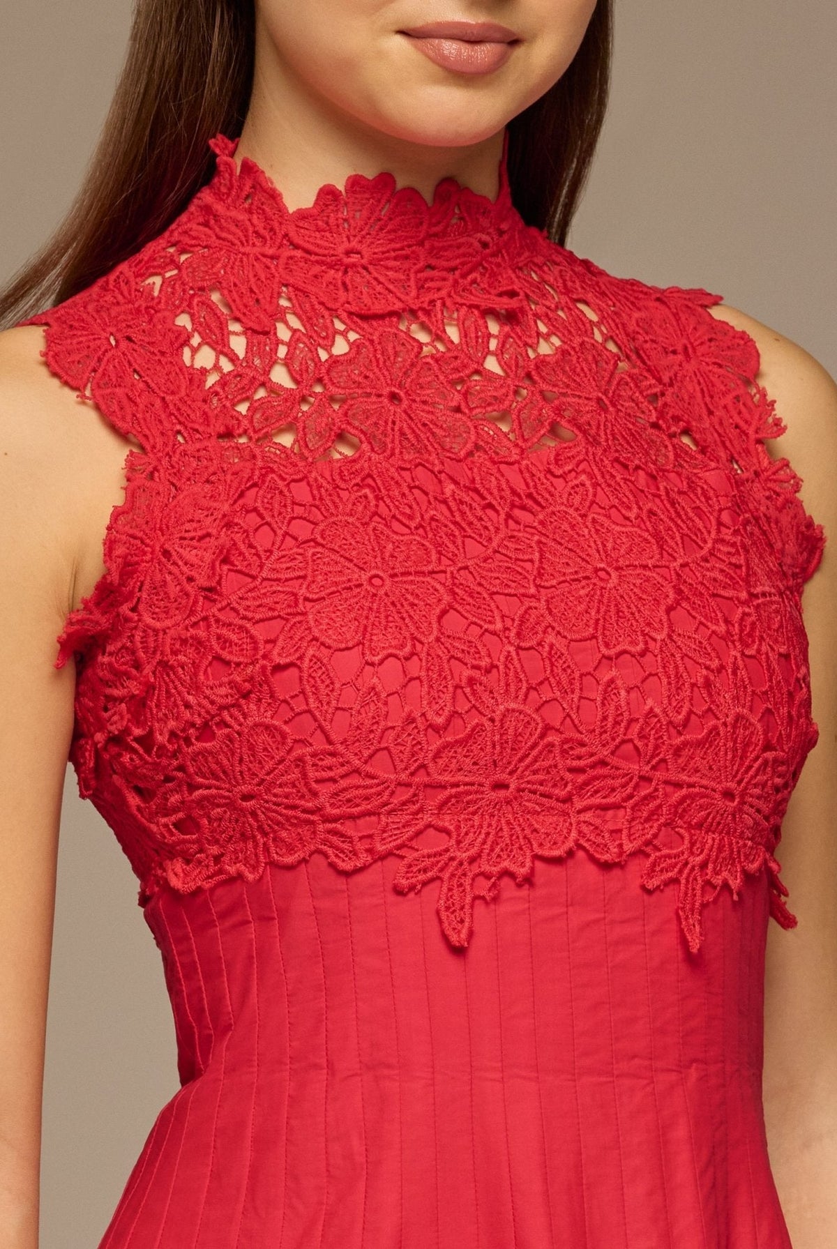 Lace-Paneled Cotton Midi Dress - shopaleena