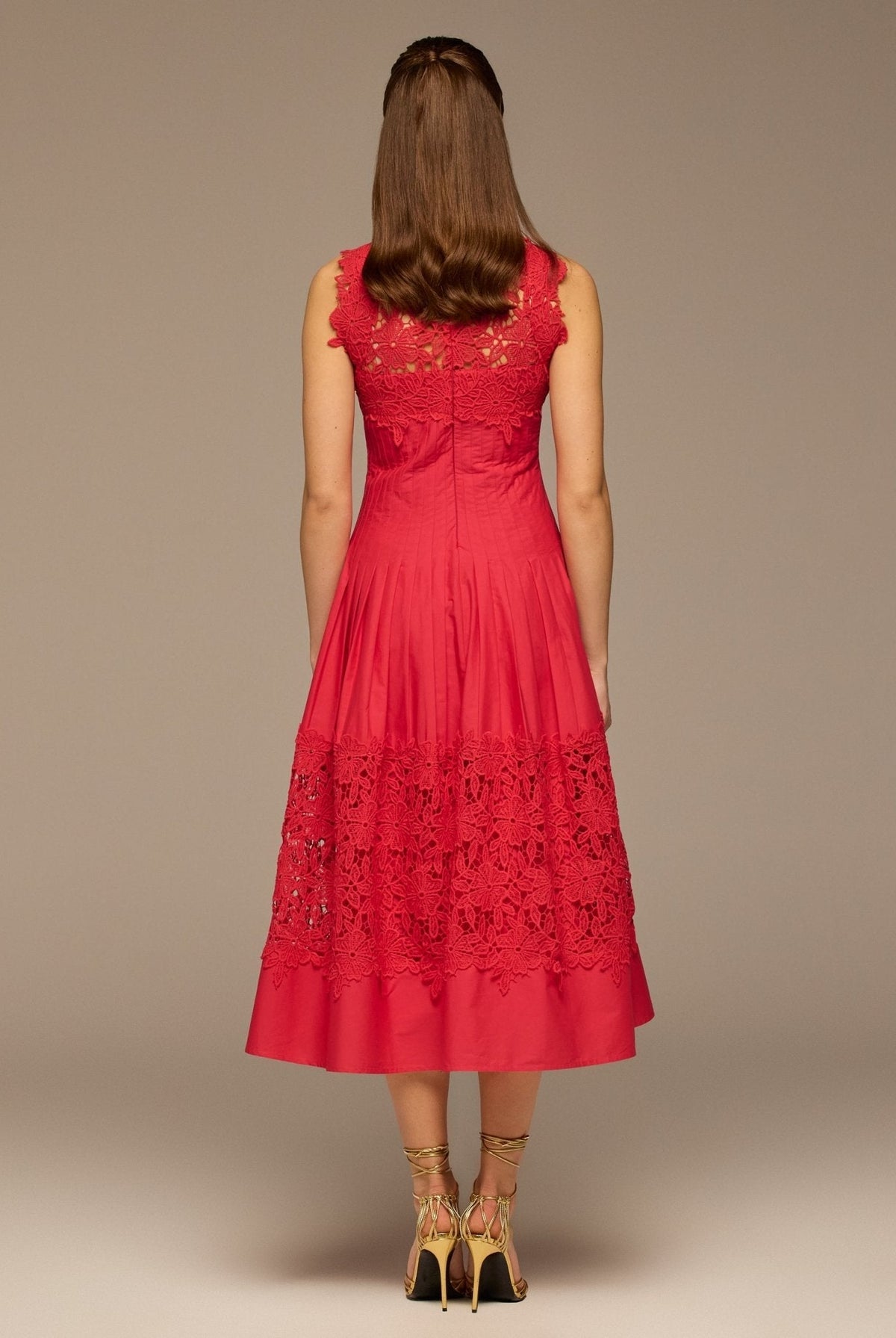 Lace-Paneled Cotton Midi Dress - shopaleena