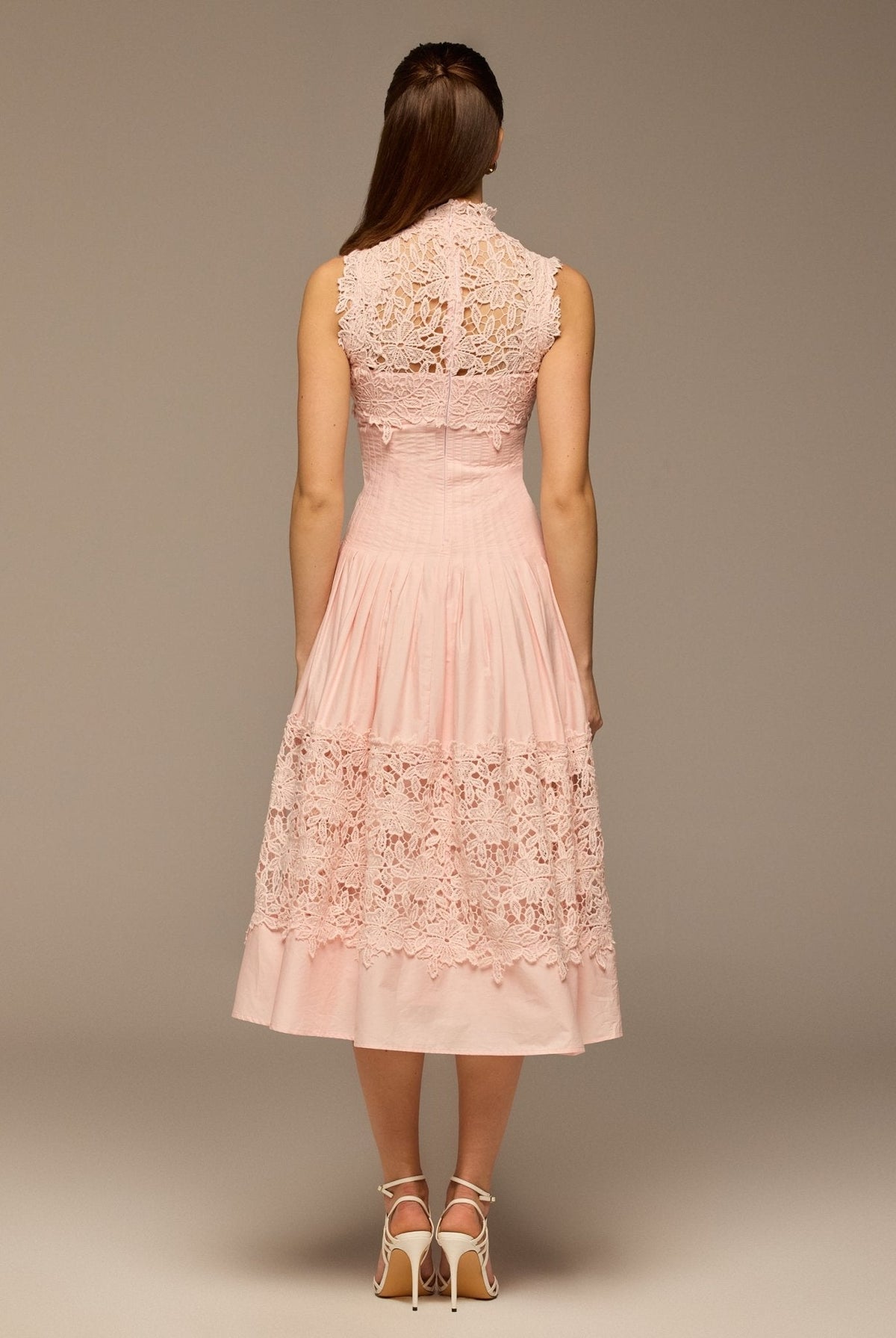 Lace-Paneled Cotton Midi Dress - shopaleena