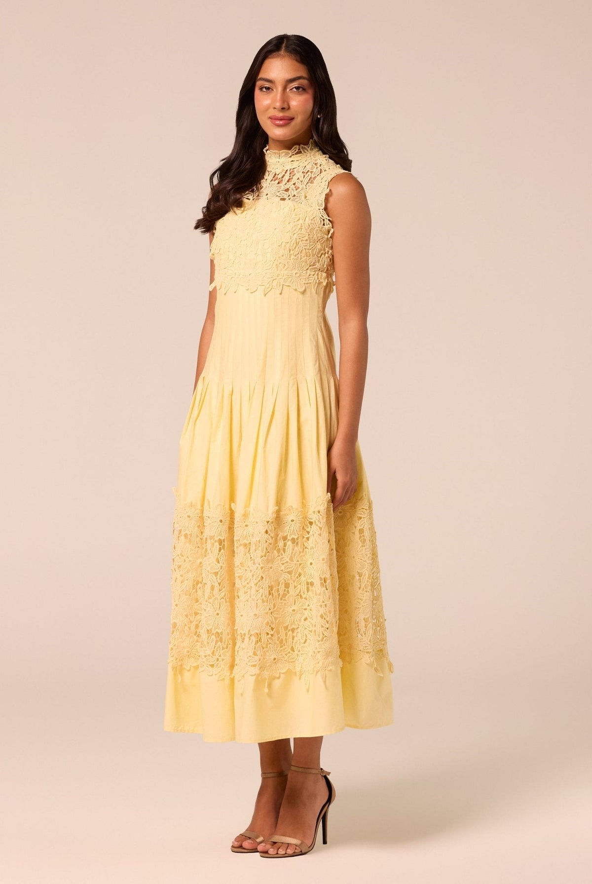 Lace-Paneled Cotton Midi Dress - shopaleena