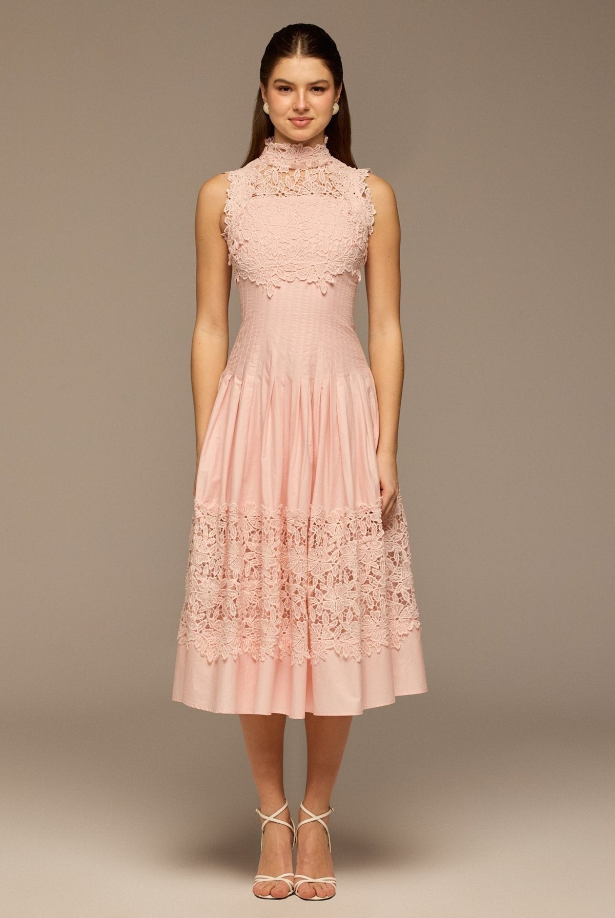 Lace-Paneled Cotton Midi Dress - shopaleena