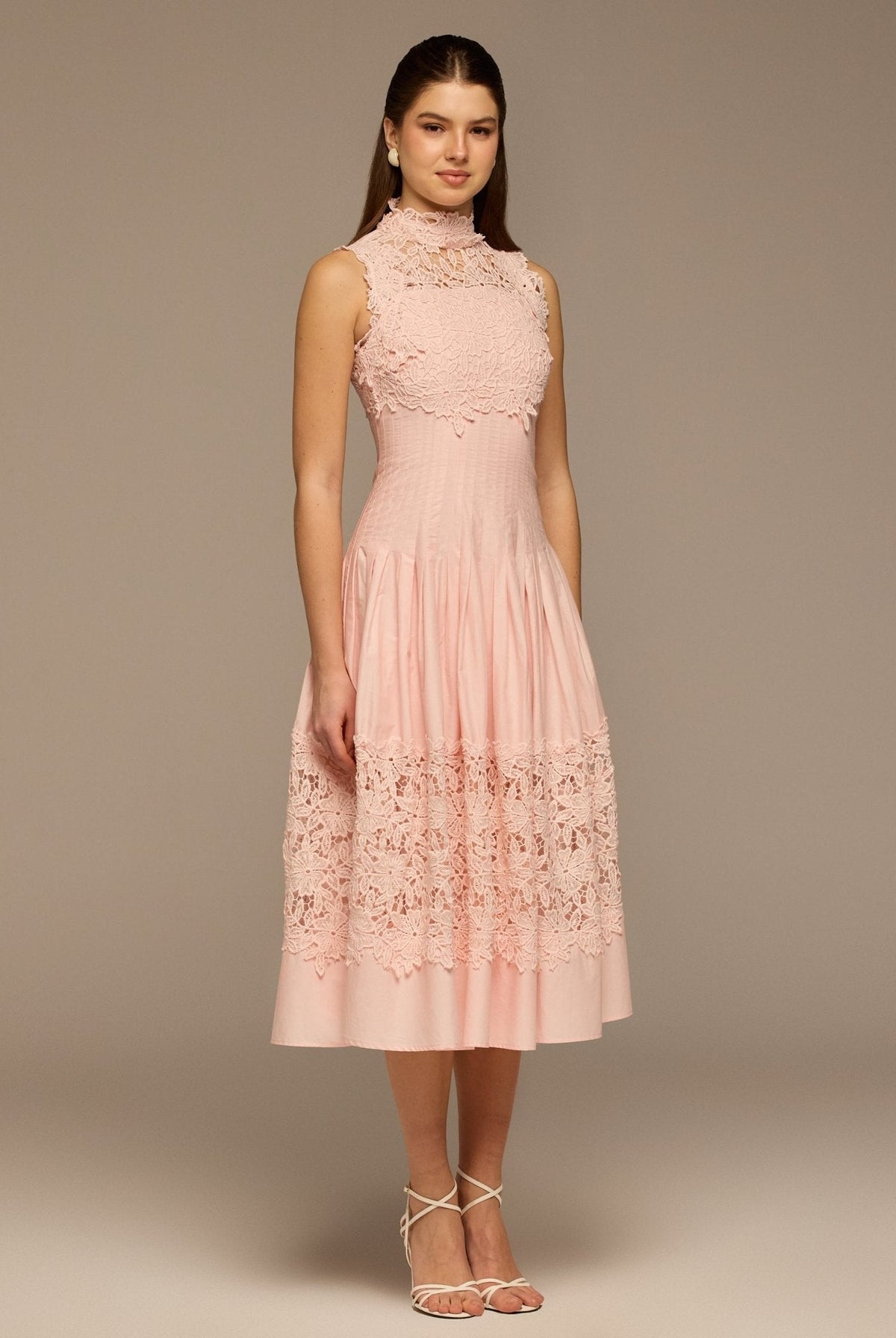 Lace-Paneled Cotton Midi Dress - shopaleena