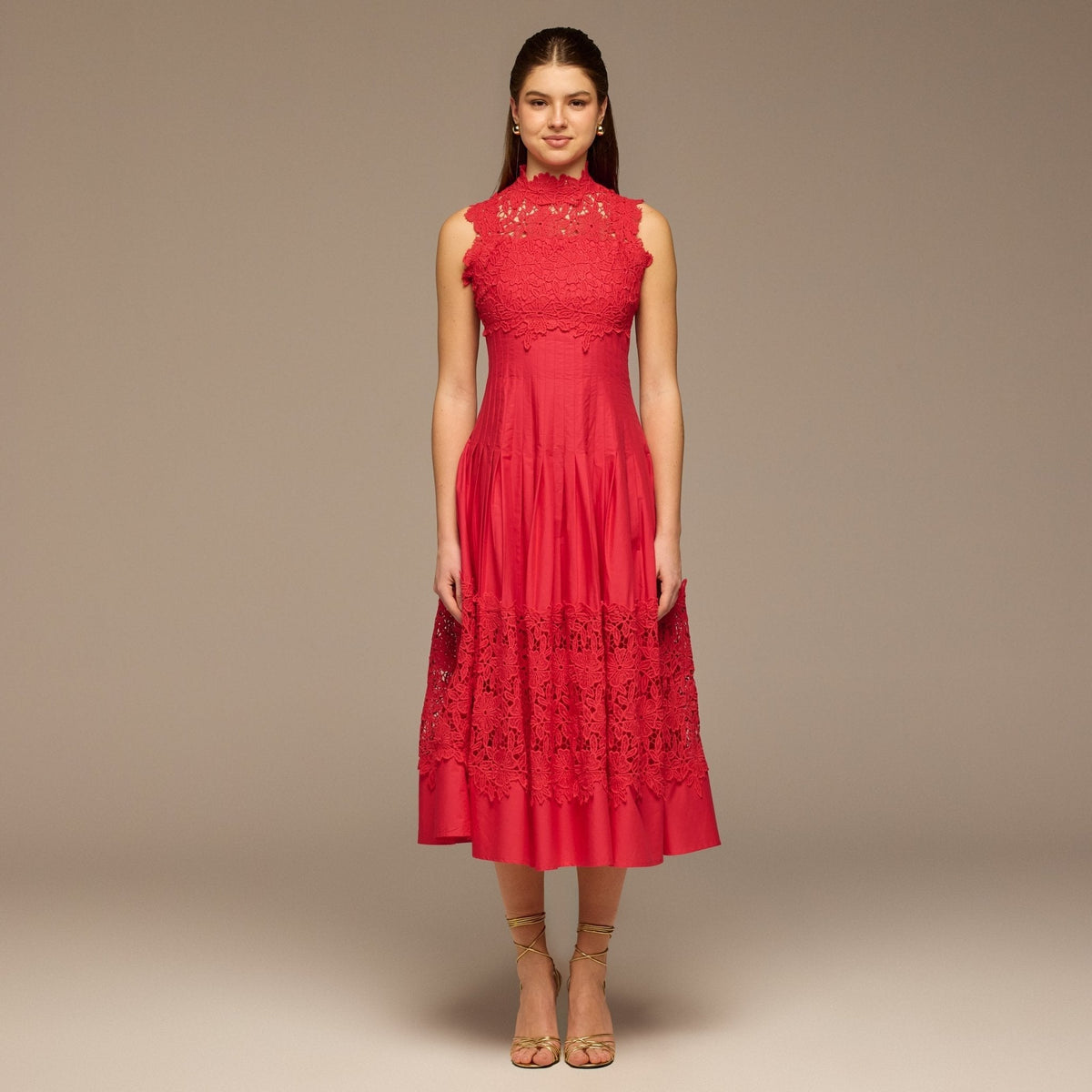 Lace-Paneled Cotton Midi Dress - shopaleena