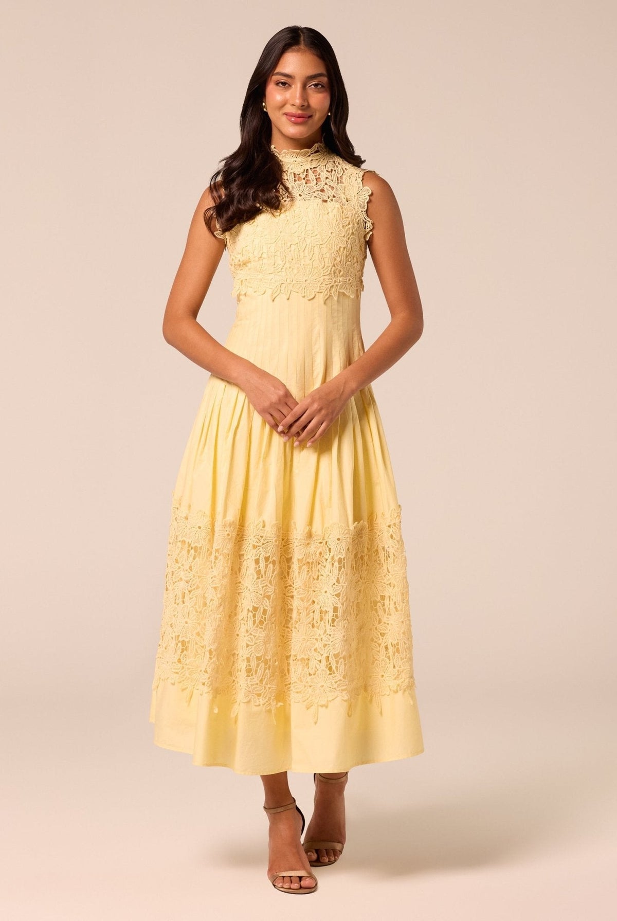 Lace-Paneled Cotton Midi Dress - shopaleena