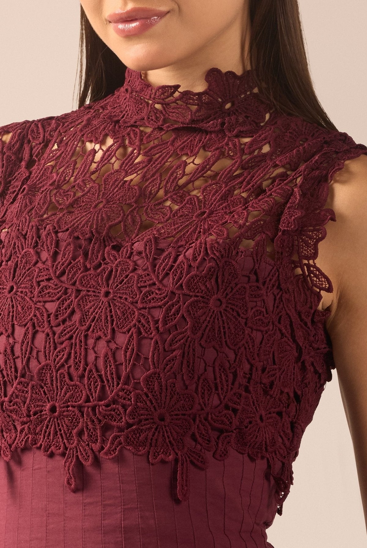 Lace-Paneled Cotton Midi Dress - shopaleena