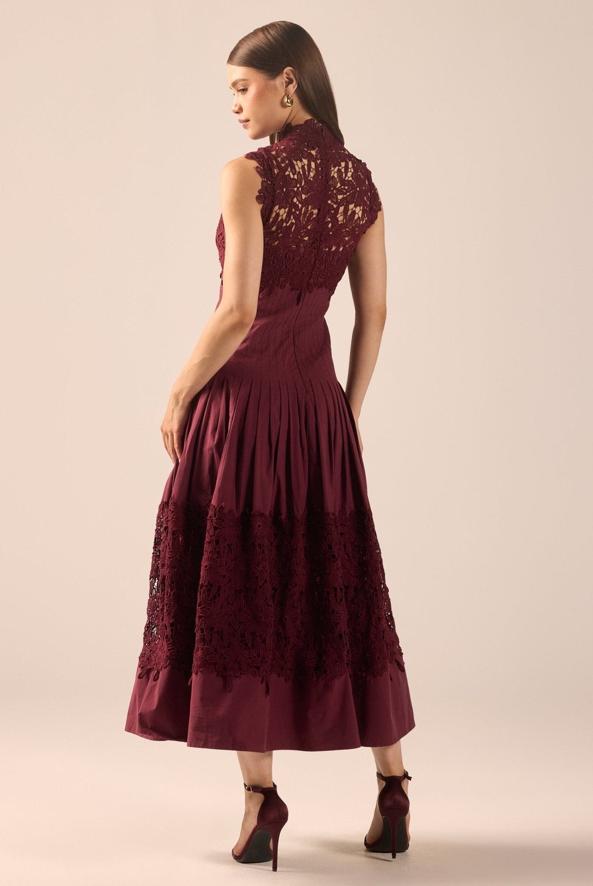 Lace-Paneled Cotton Midi Dress - shopaleena