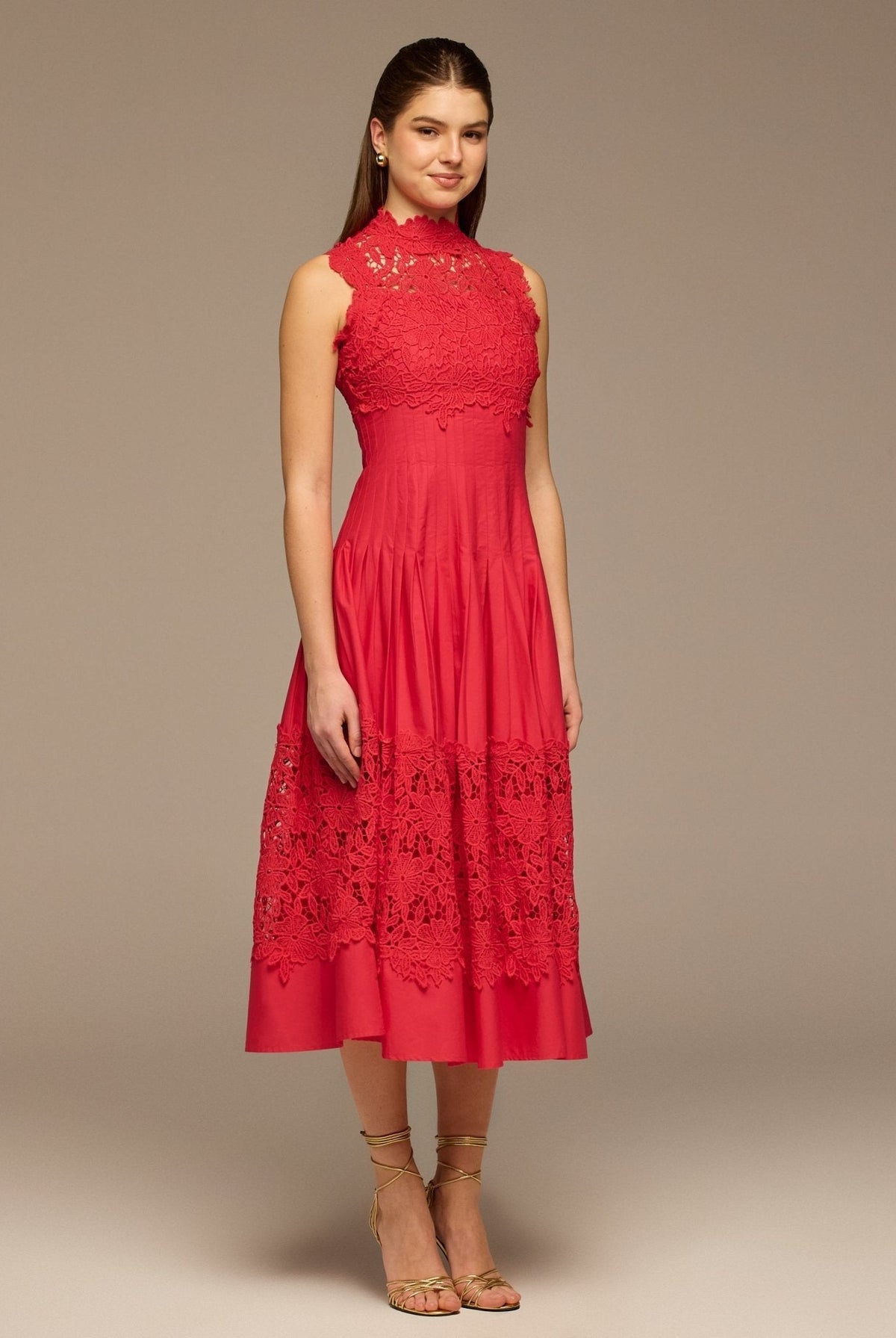 Lace-Paneled Cotton Midi Dress - shopaleena