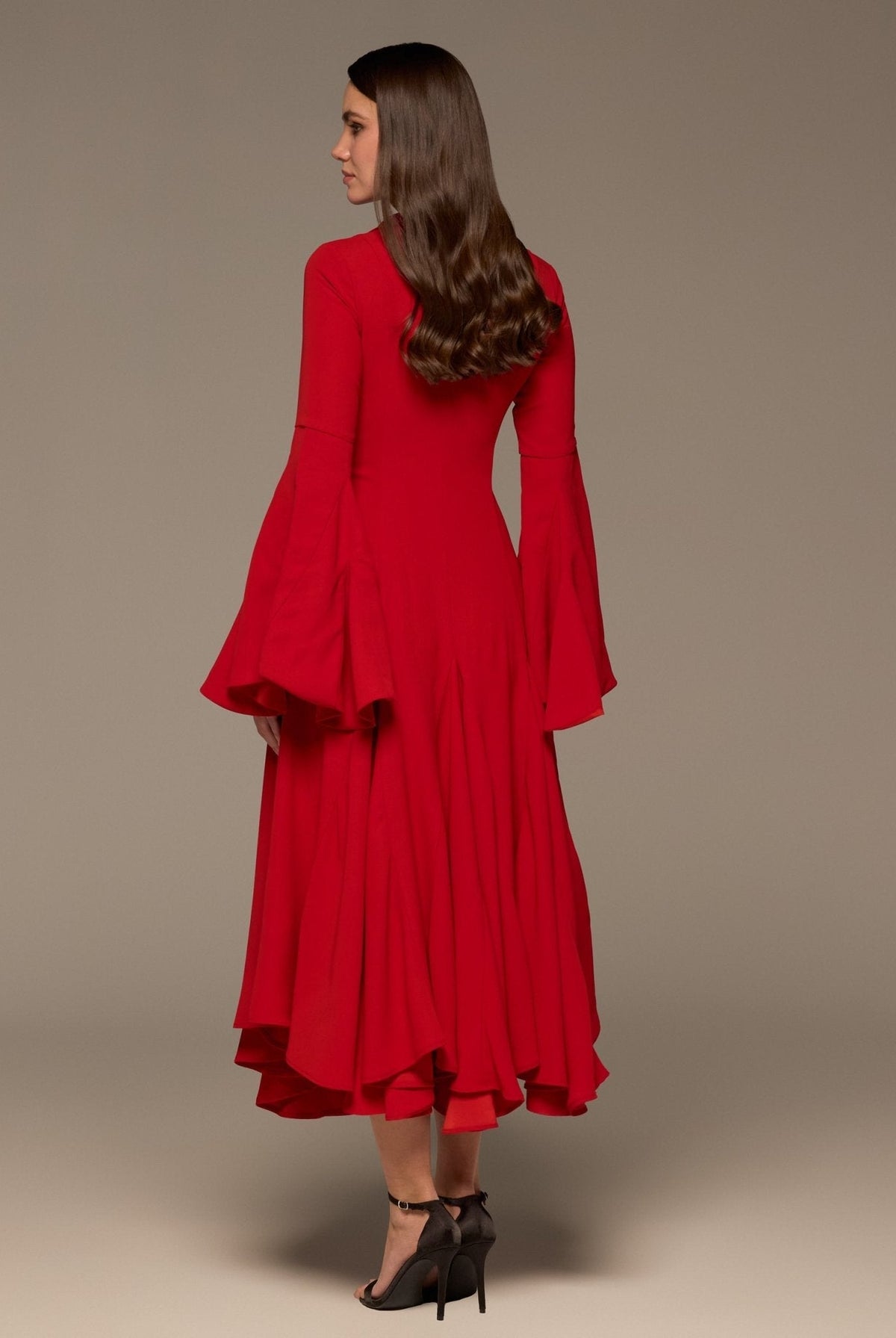 Lapel Neck Button-Front Crepe Dress - shopaleena