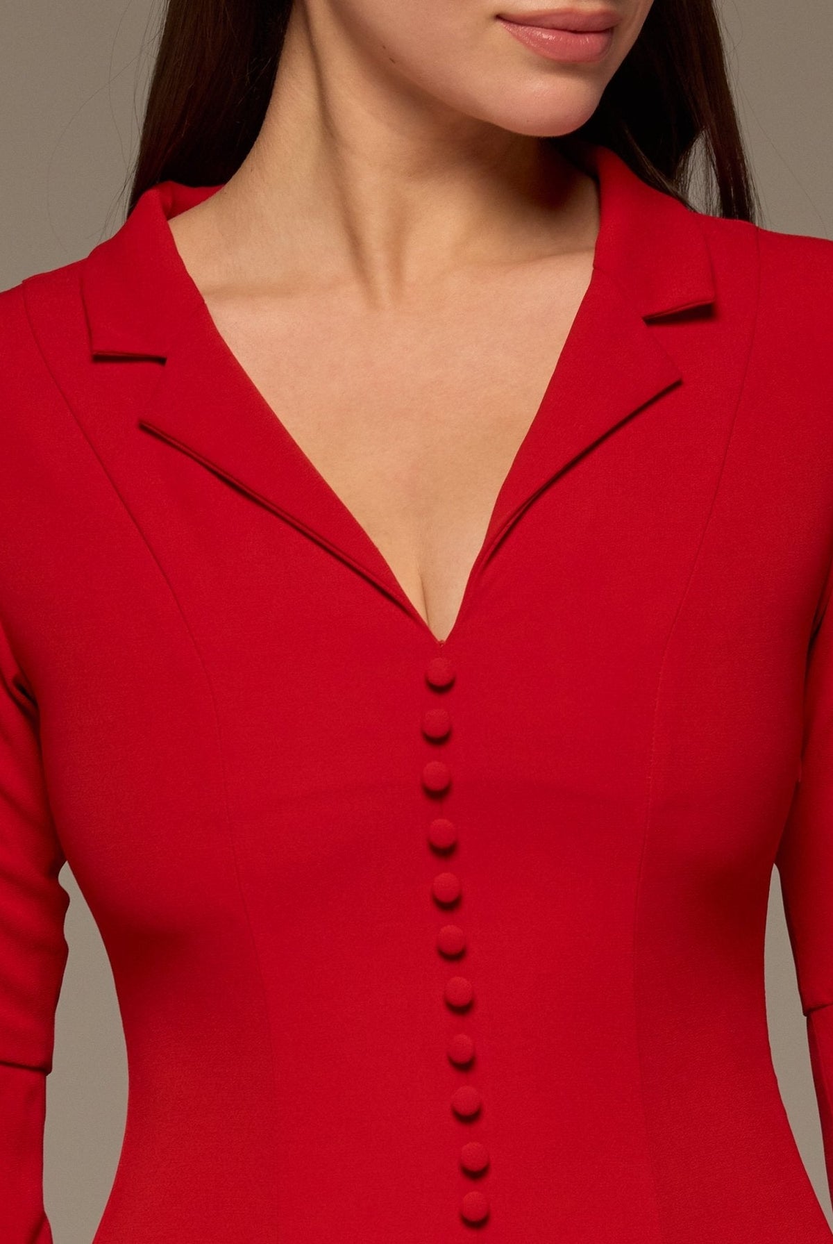Lapel Neck Button-Front Crepe Dress - shopaleena